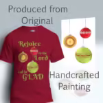 Festive Ornaments Tee Shining Stars & Holiday Cheer Cardinal Red Colored Haloed Tee Shown With The original Painting