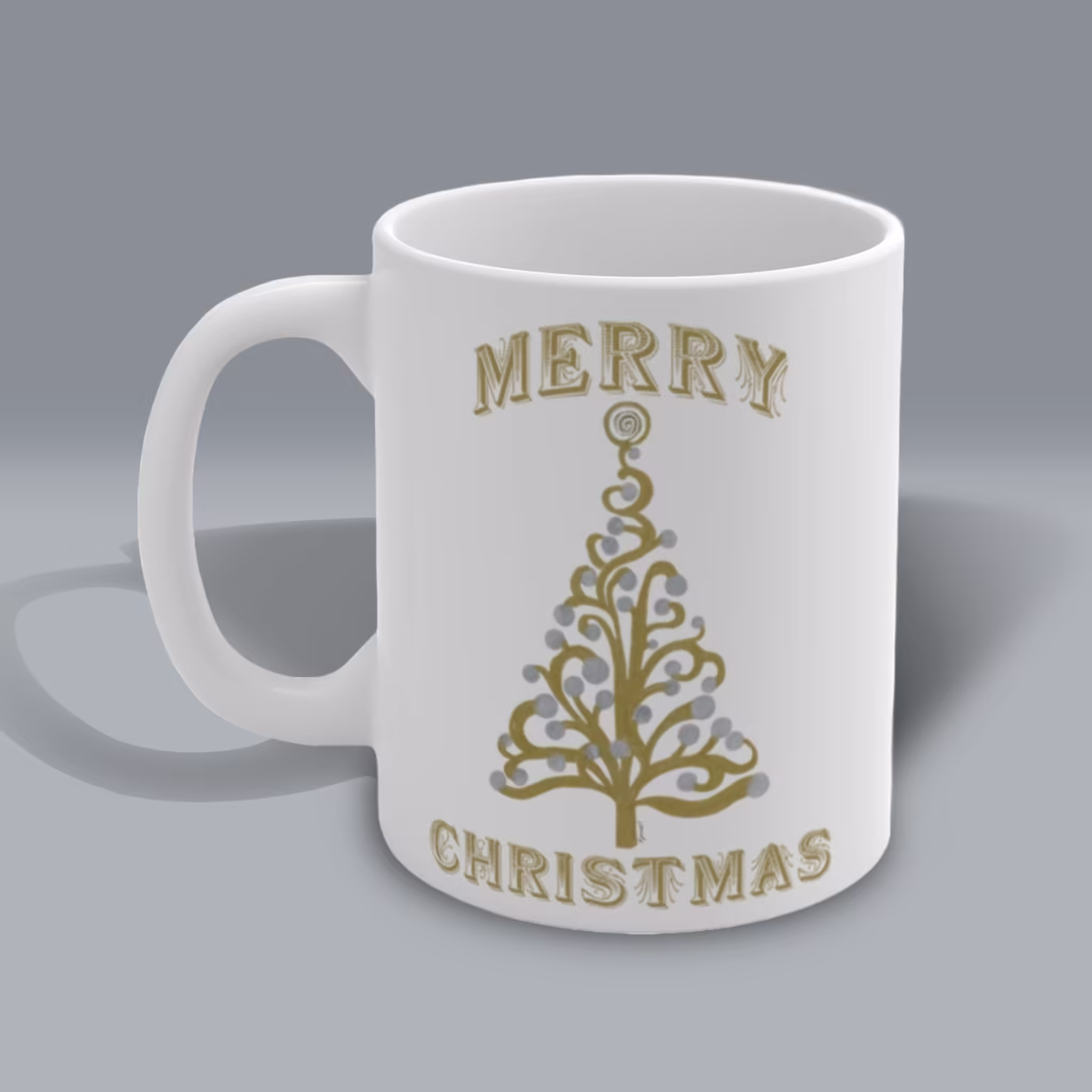 Golden Merry Christmas Tree Mug Left