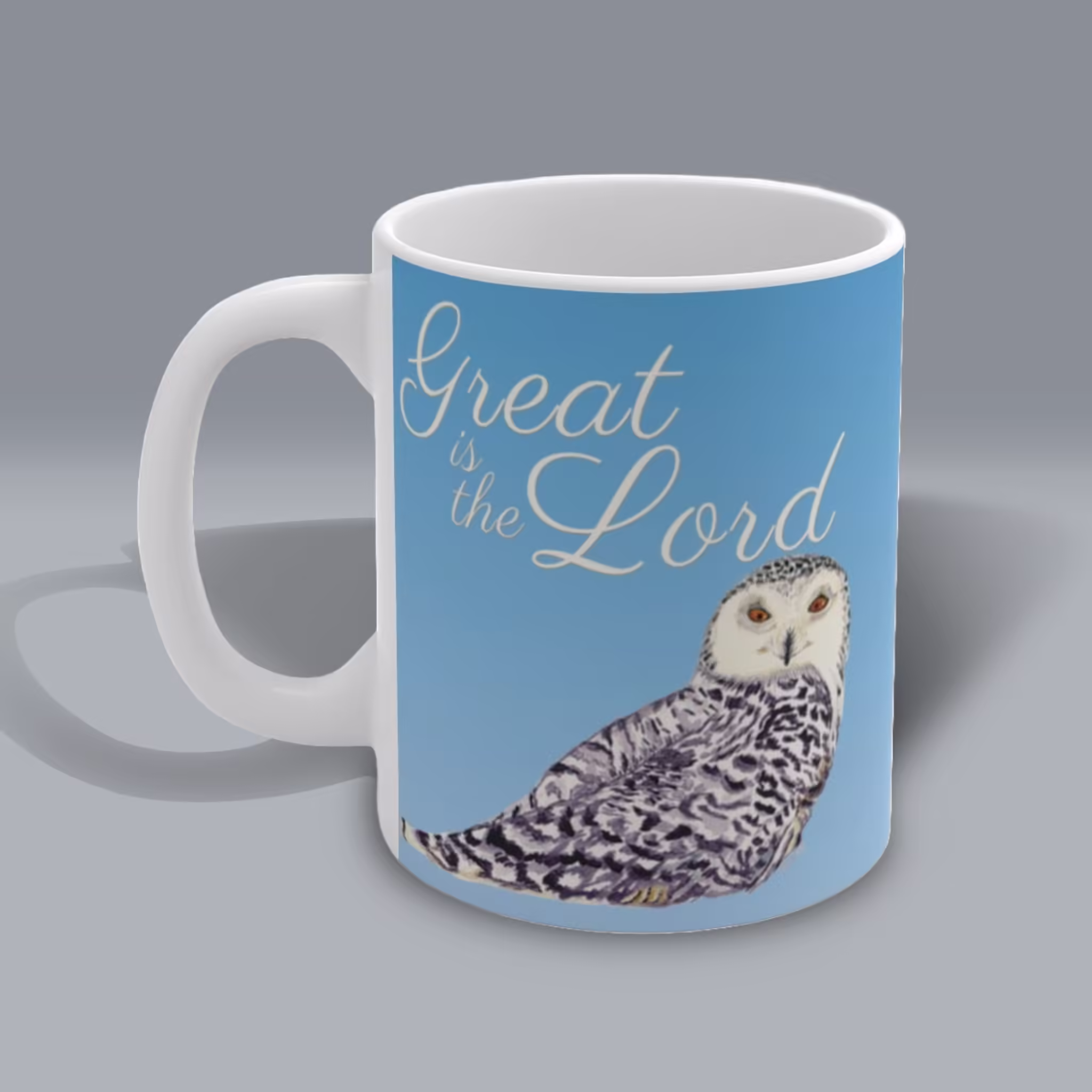 Great is the Lord Snow Owl Mug – Spiritual Sips Winter Collection Leff