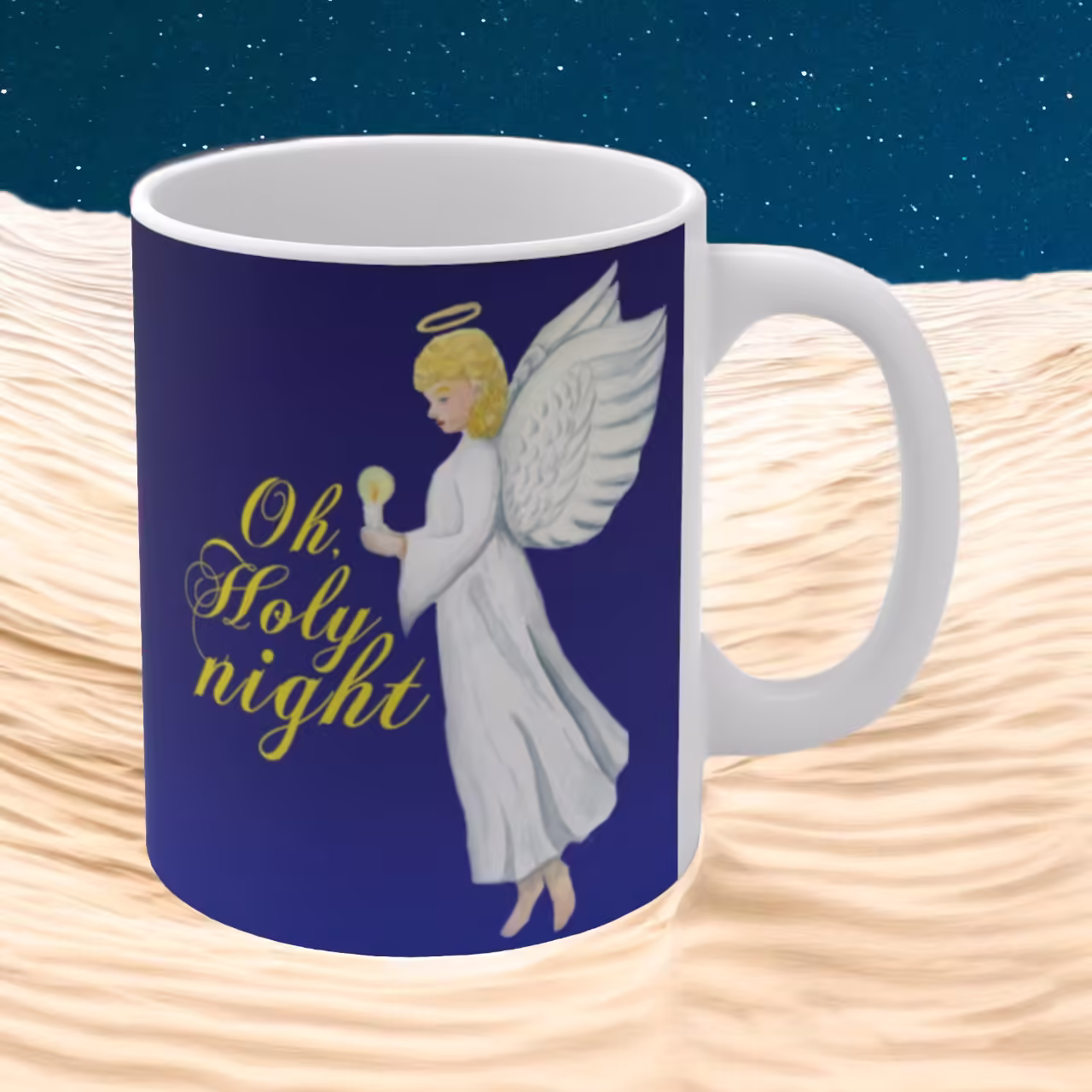 Light of the World Mug Amazingly Beautiful, Devoted to Christmas Spiritual Sips Left Side Desert at Night