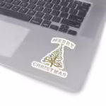 Merry & Bright Gold Christmas Tree Sticker 3x3 White