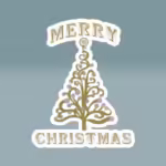 Merry & Bright Gold Christmas Tree Sticker White