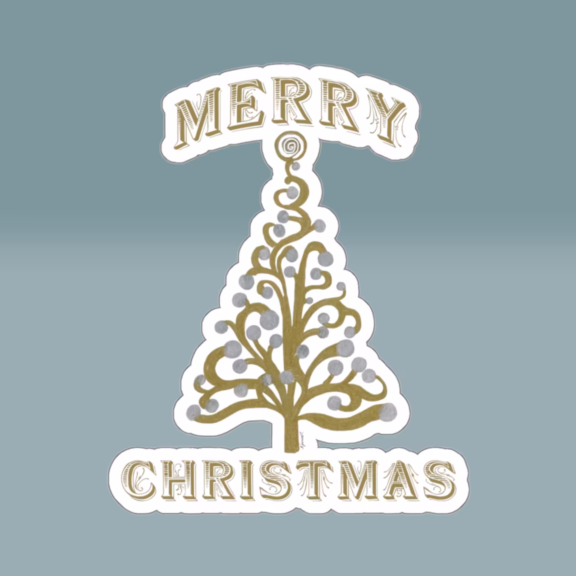 Merry & Bright Gold Christmas Tree Sticker