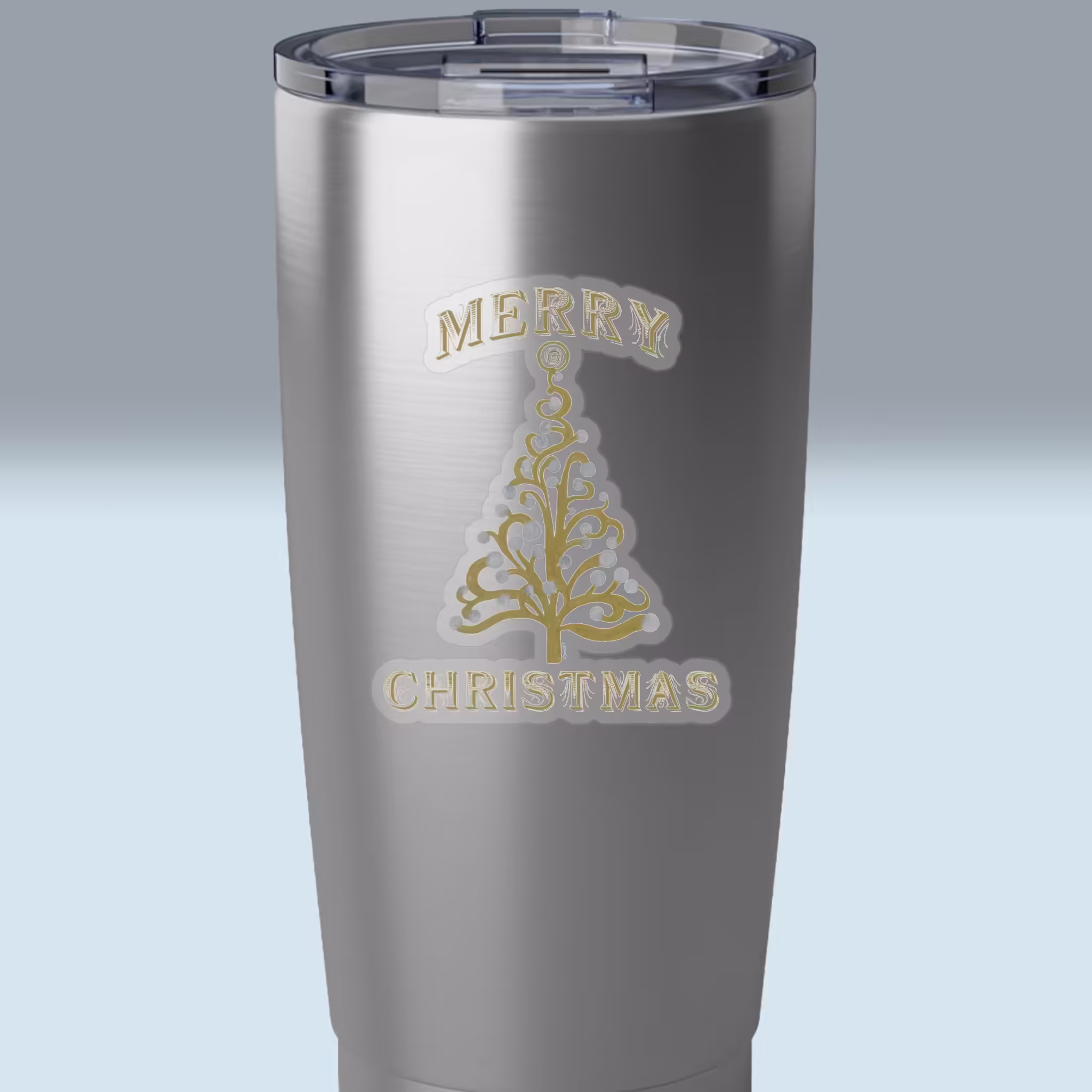 Merry & Bright Gold Christmas Tree Sticker transparent tumbler sticker