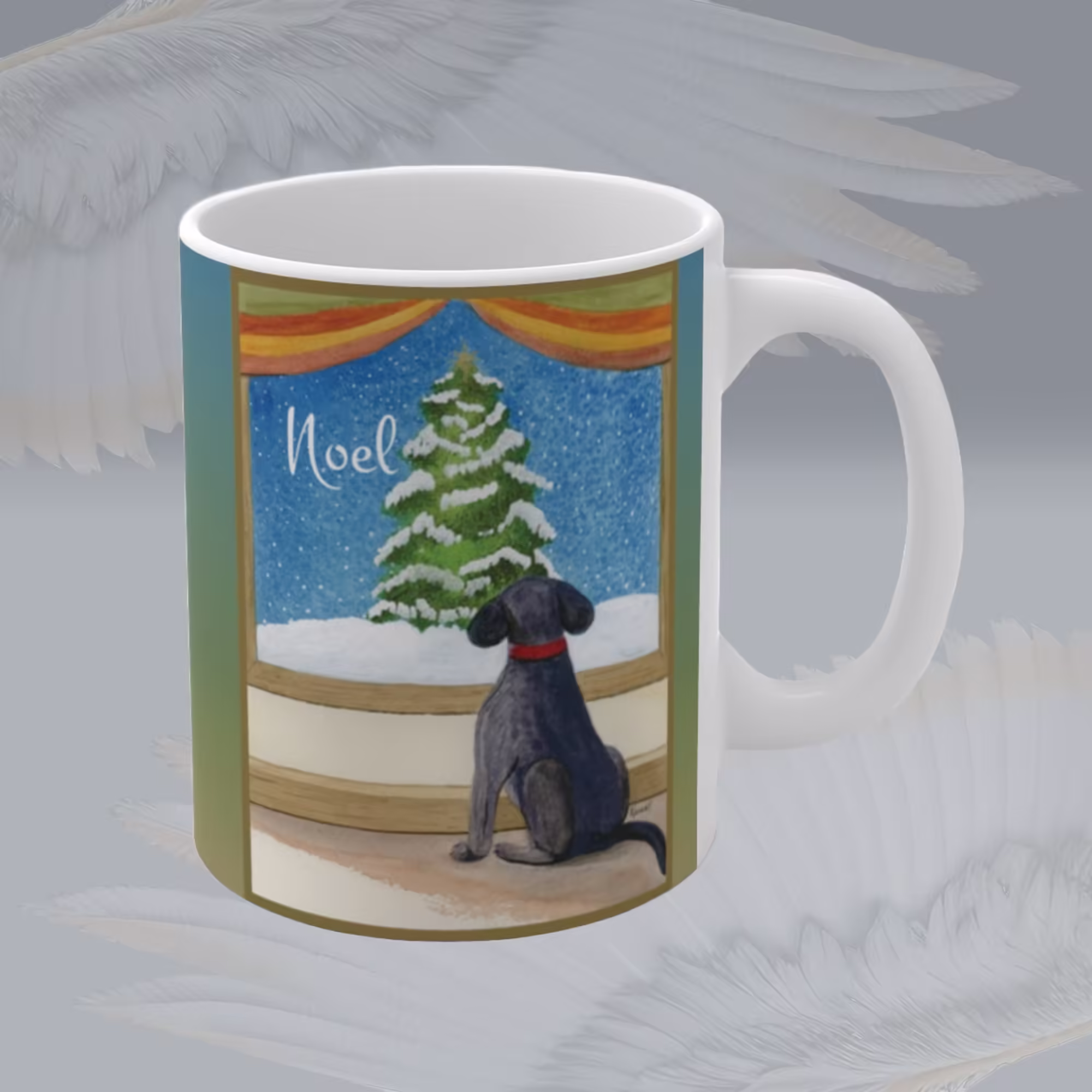 Noel Nightwatch Black Labrador Mug – Winter Collection Right Framed By Angels Fly here