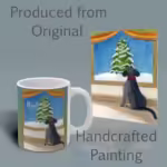 Noel Nightwatch Black Labrador Mug – Winter Collection Right Shown with the Original Watercolor Painting