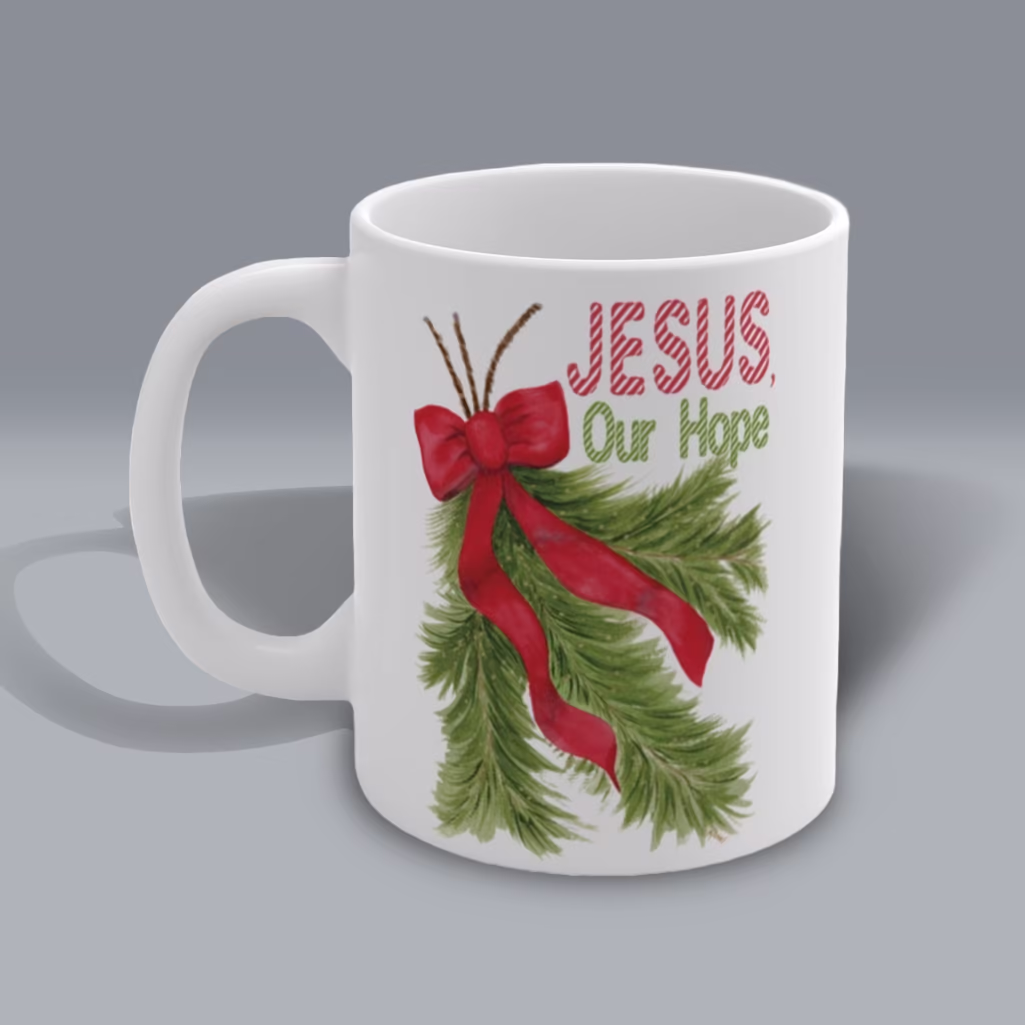 Red Bow of Hope Christmas Mug Left