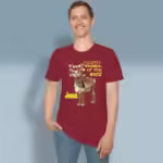 Reindeer Tee - Christmas Lights Edition Antique Cherry Red Haloed Tee Happy Male Customer wearing the T-shirt