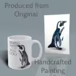 Stand Firm Penguin Winter Mug Shown with the Original Watercolor Painting