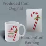 Sweet Trust Christmas Candy Cane and Holly Mug Shown with the Original Watercolor Painting