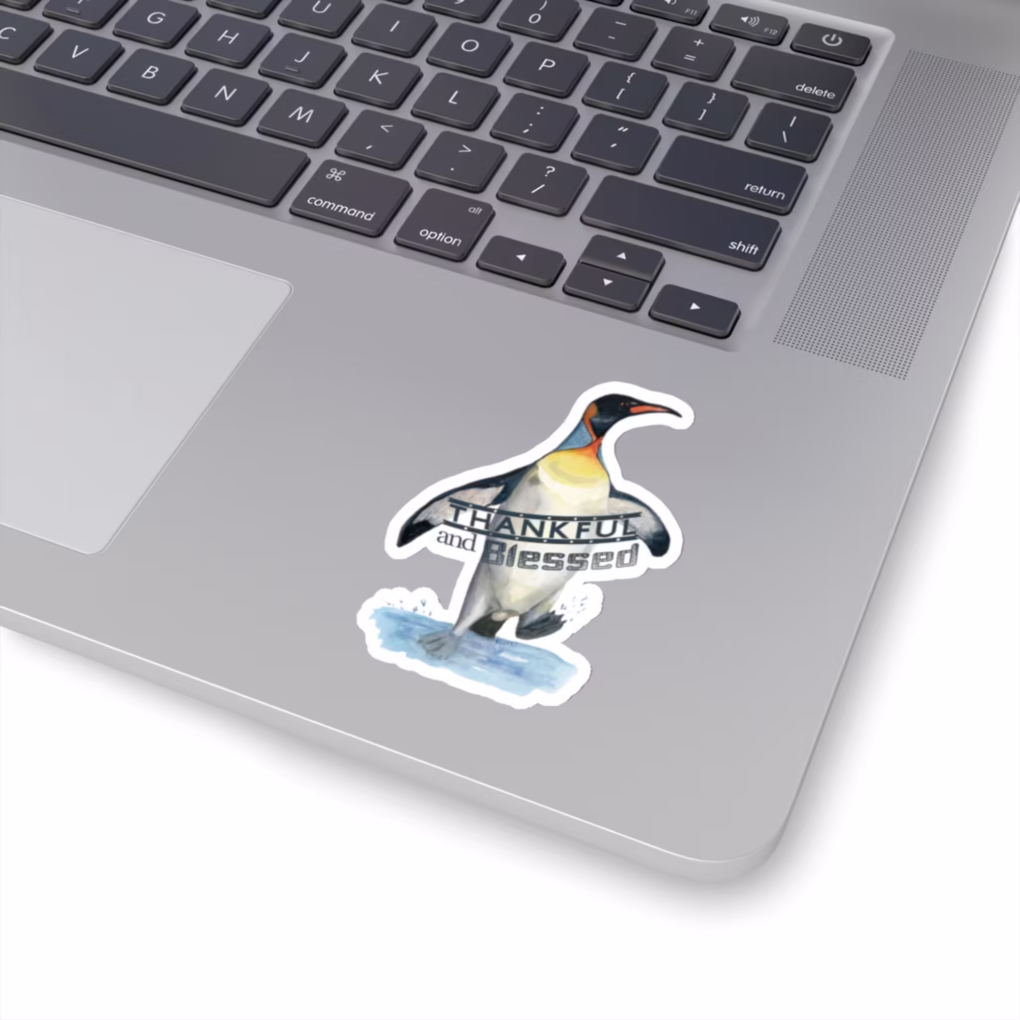 Thankful & Blessed Penguin Splash Sticker 3x3 White