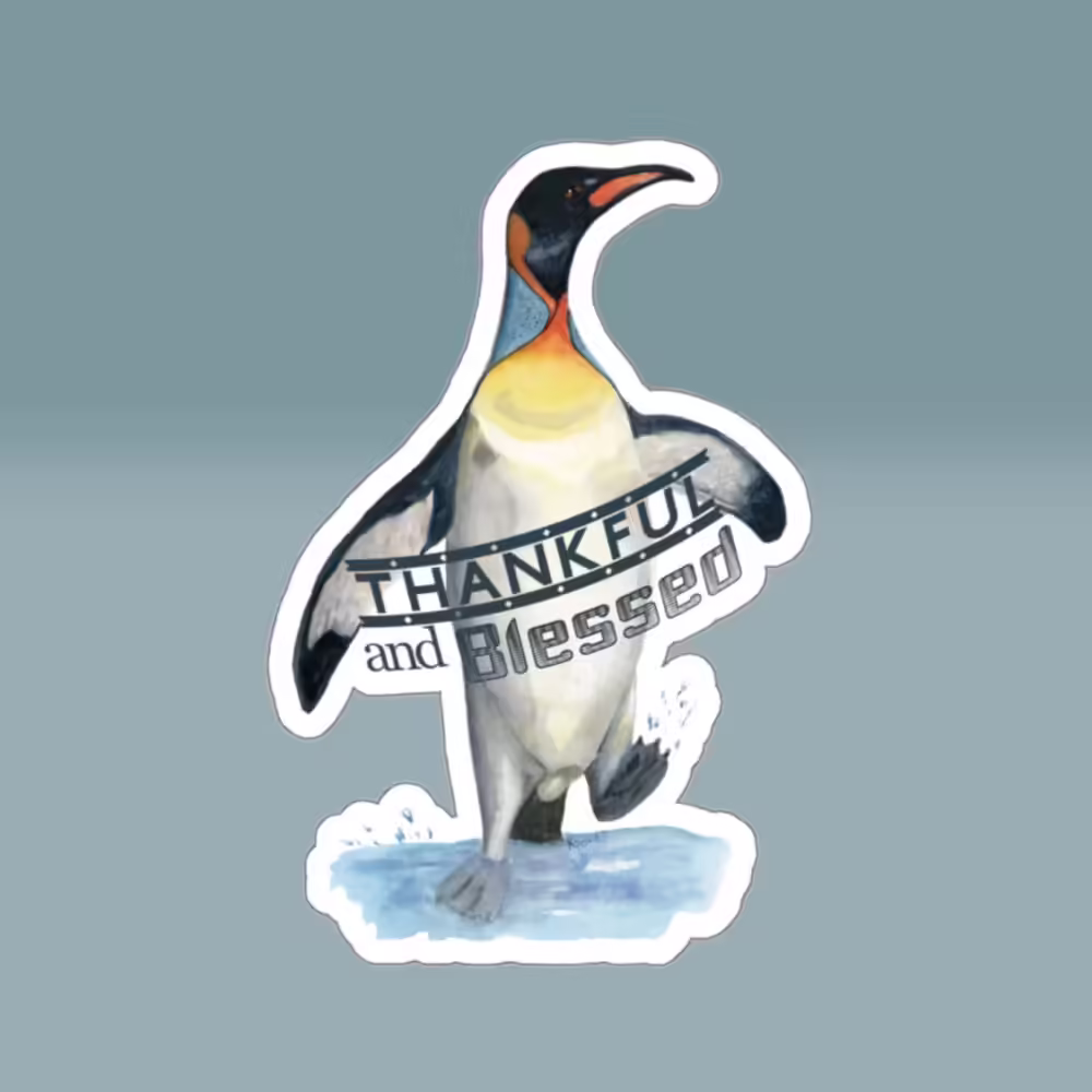 Thankful & Blessed Penguin Splash Sticker White