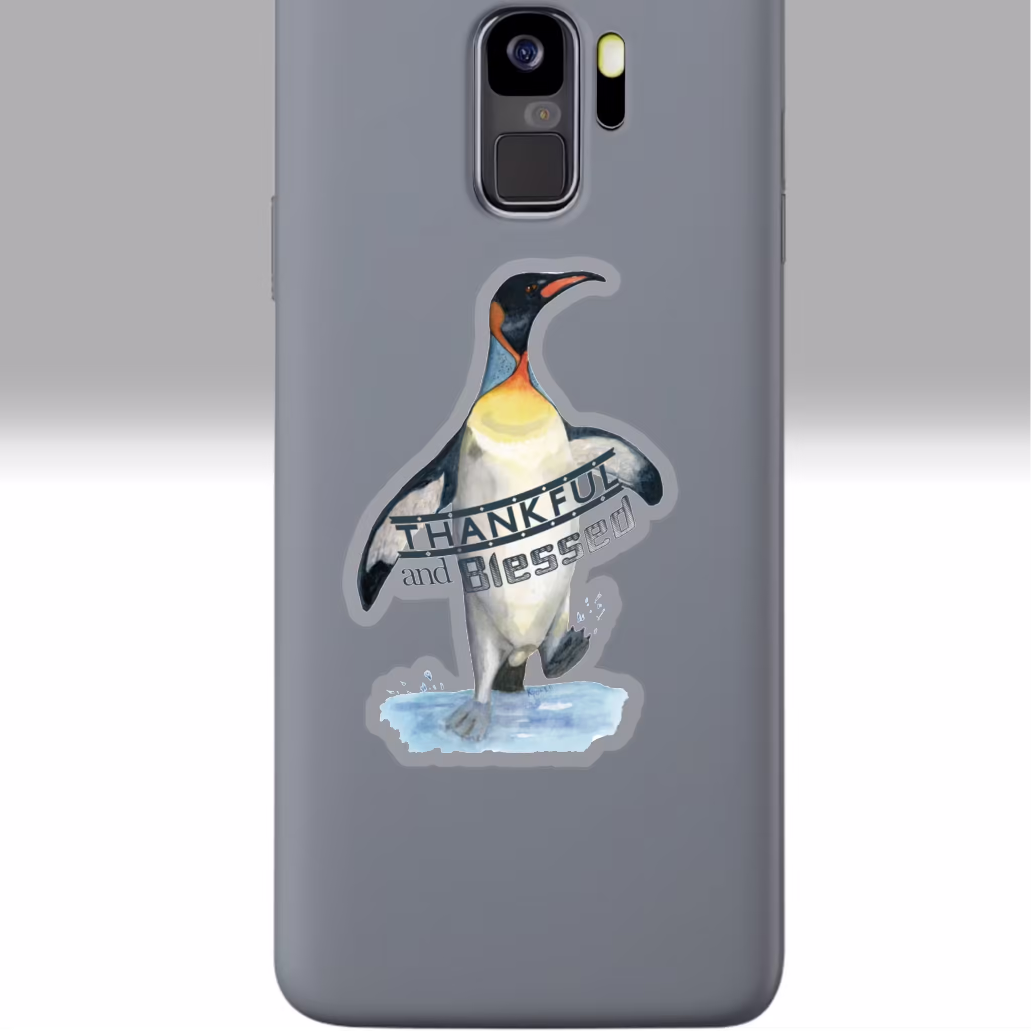 Thankful & Blessed Penguin Splash Transparent Phone Sticker