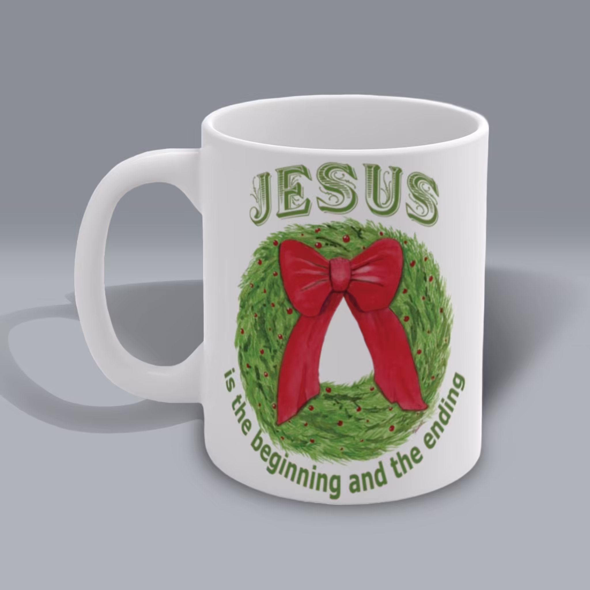 The Beginning and The End Holly Wreath Mug – Christmas Collection Left