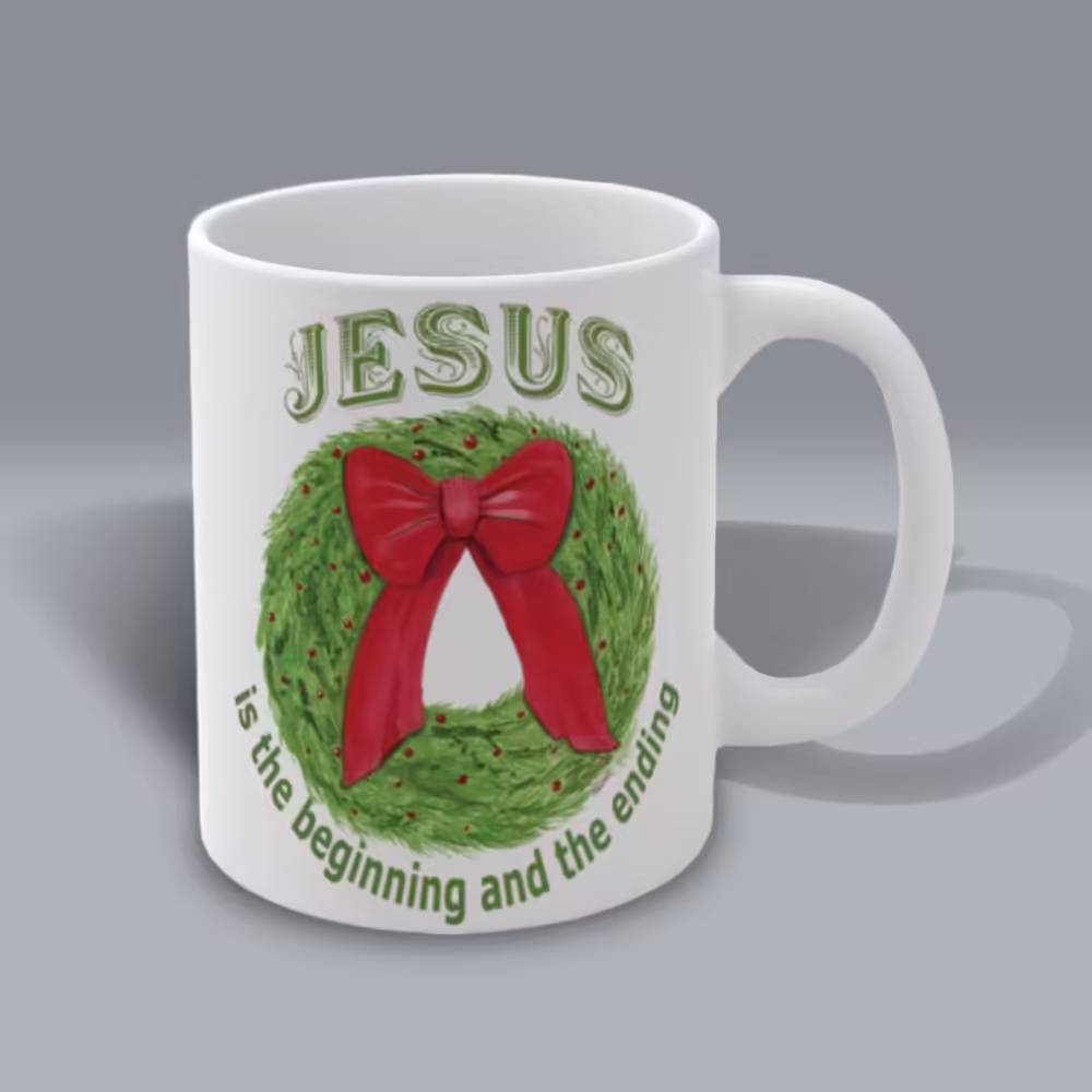 The Beginning and The End Holly Wreath Mug – Christmas Collection Right