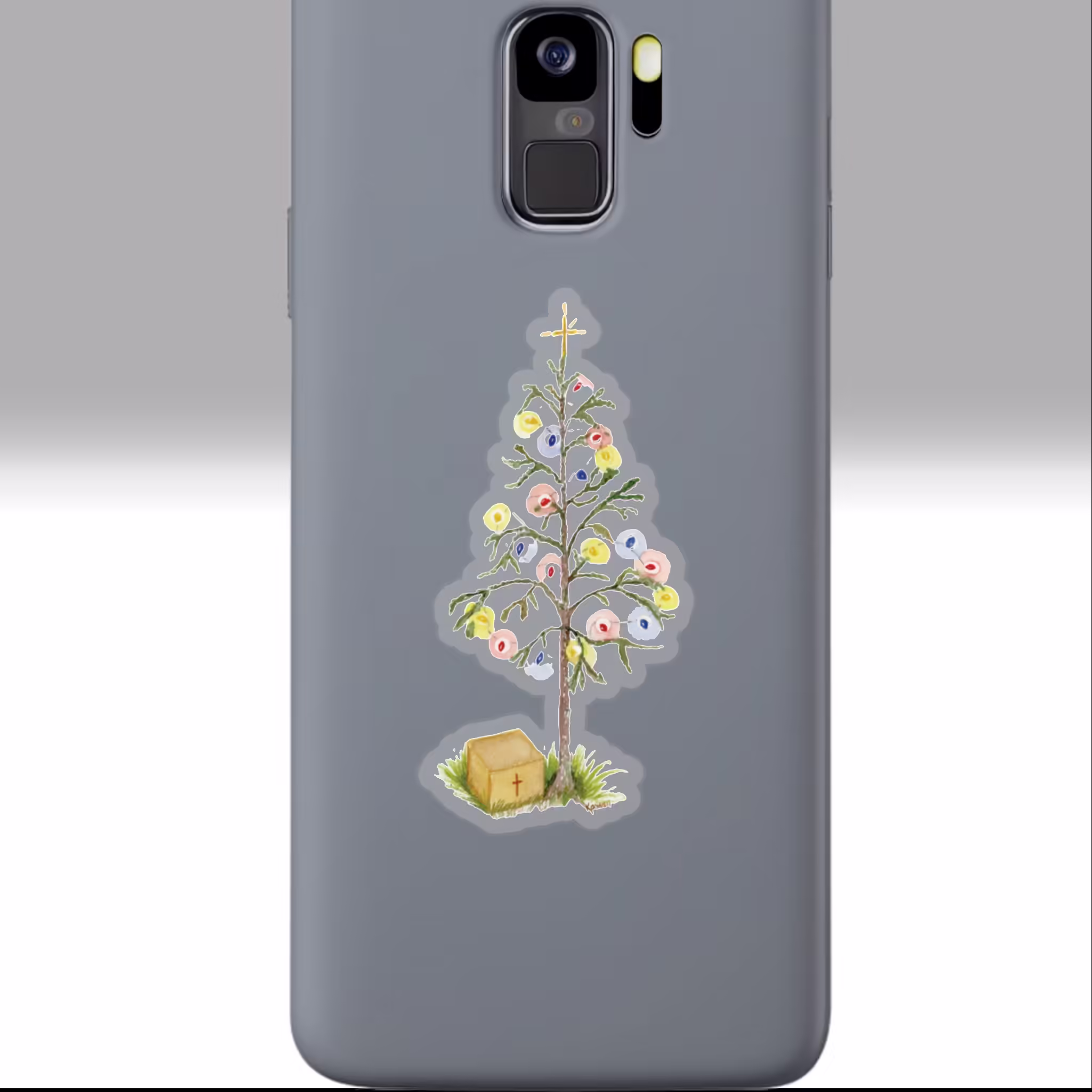 The Gift of Jesus Simple Christmas Tree Sticker 3x3 Transparent on a Phone