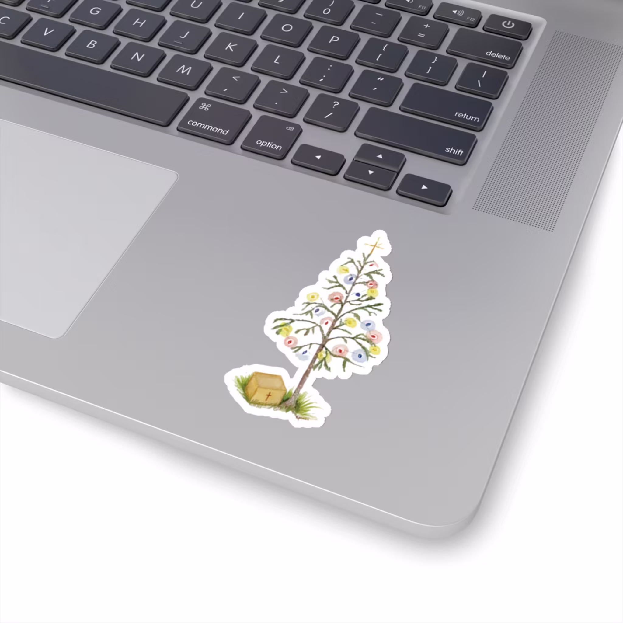 The Gift of Jesus Simple Christmas Tree Sticker 3x3 White