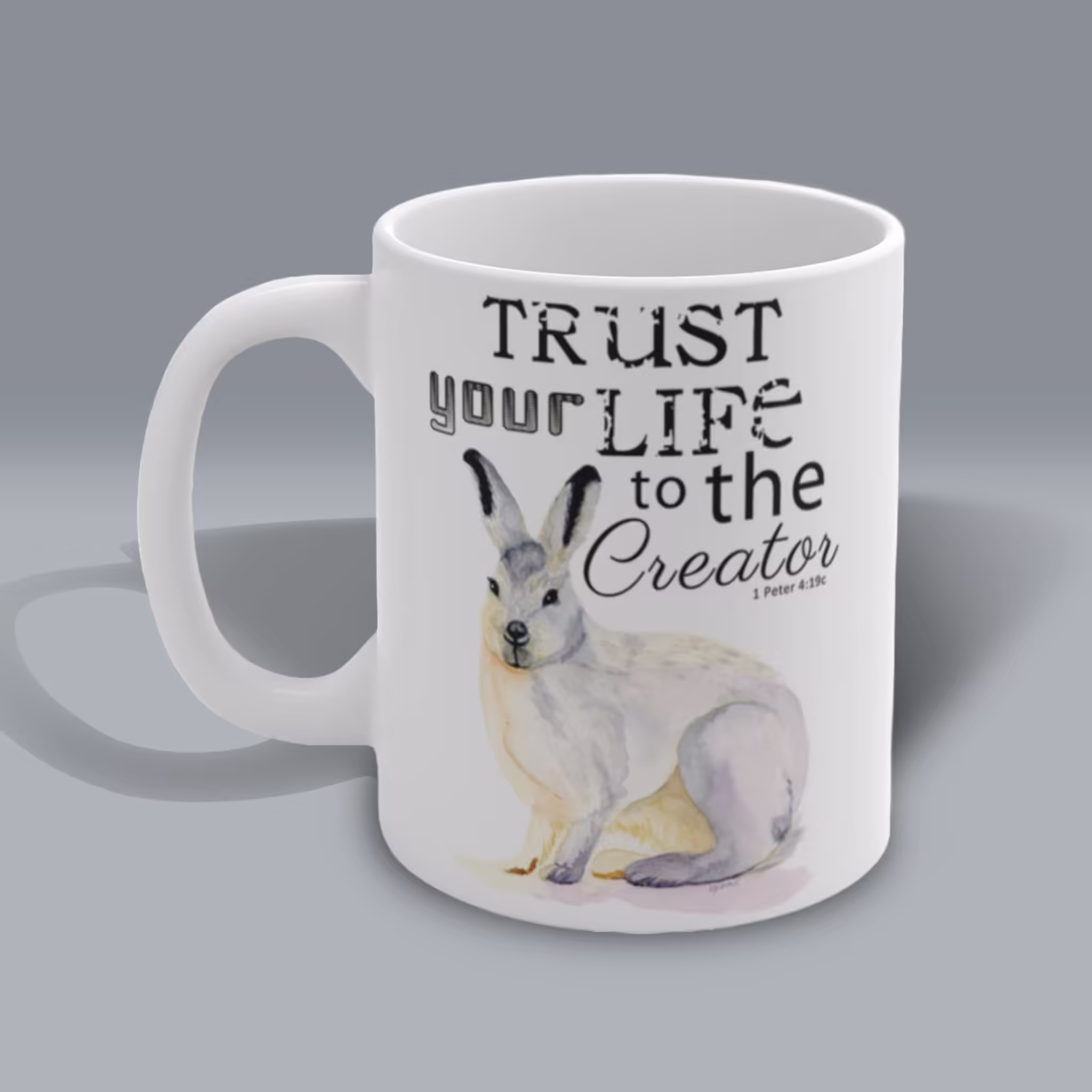 Trust Your Life Snowshoe Rabbit Mug – Winter Collection Left