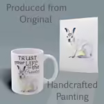 Trust Your Life Snowshoe Rabbit Mug – Winter Collection Right Shown With the Original Watercolor Painting
