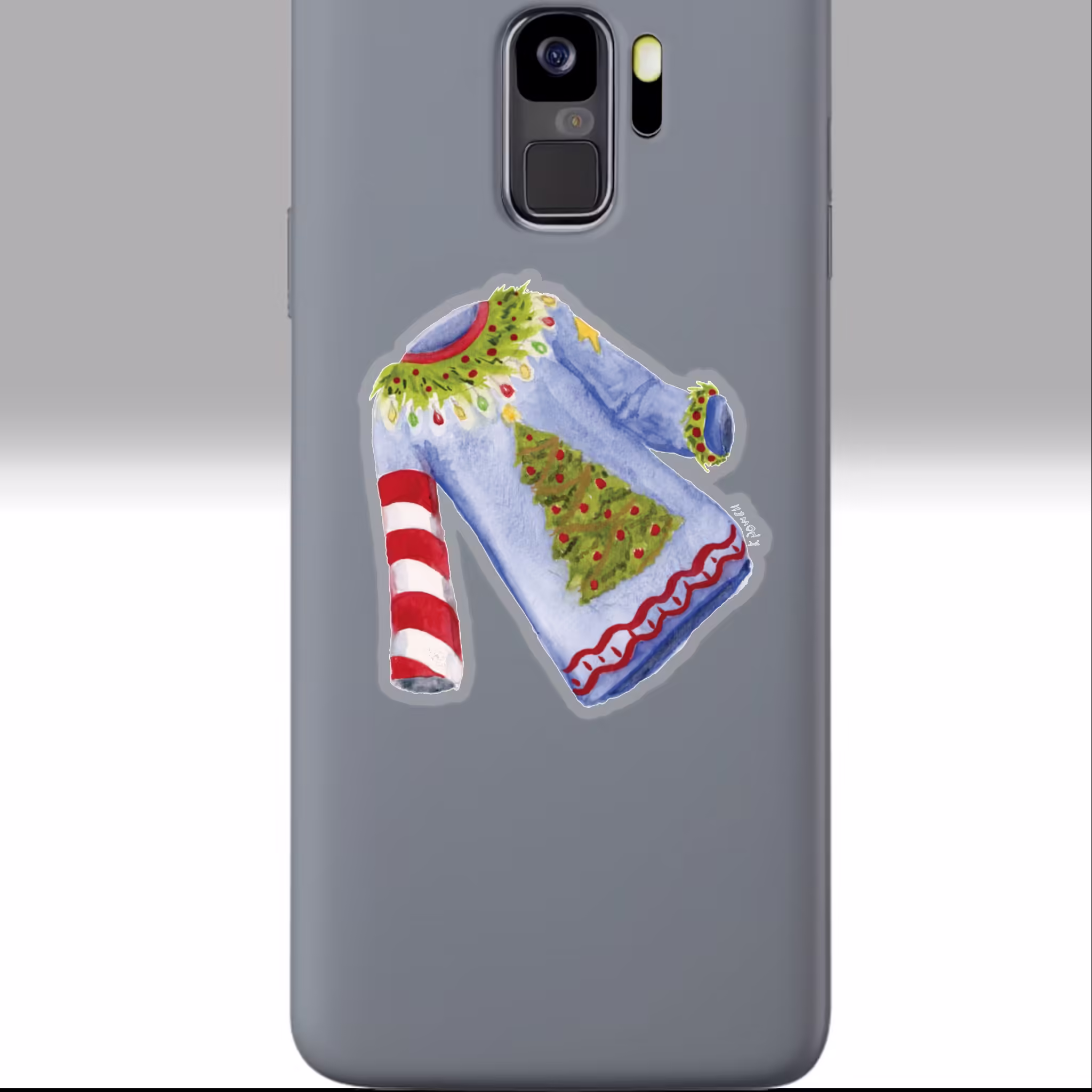Ugly Christmas Sweater Sticker 3x3 Transparent on a Phone