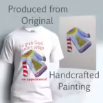 Ugly Christmas Sweater Tee Whimsical Holiday Edition White Colored Haloed Tee With The Original Painting