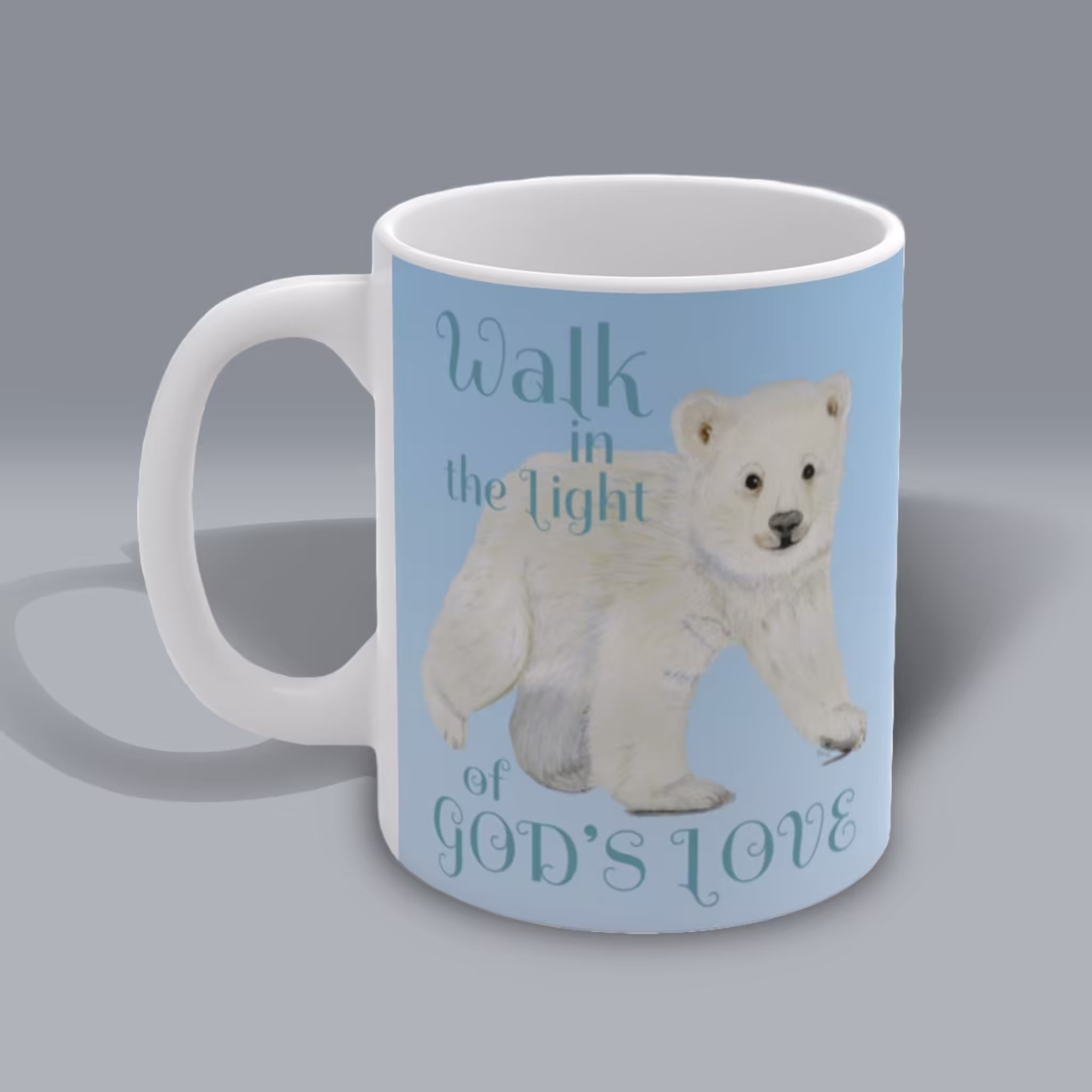 Walk in God's Love Polar Bear Mug – Winter Collection Left