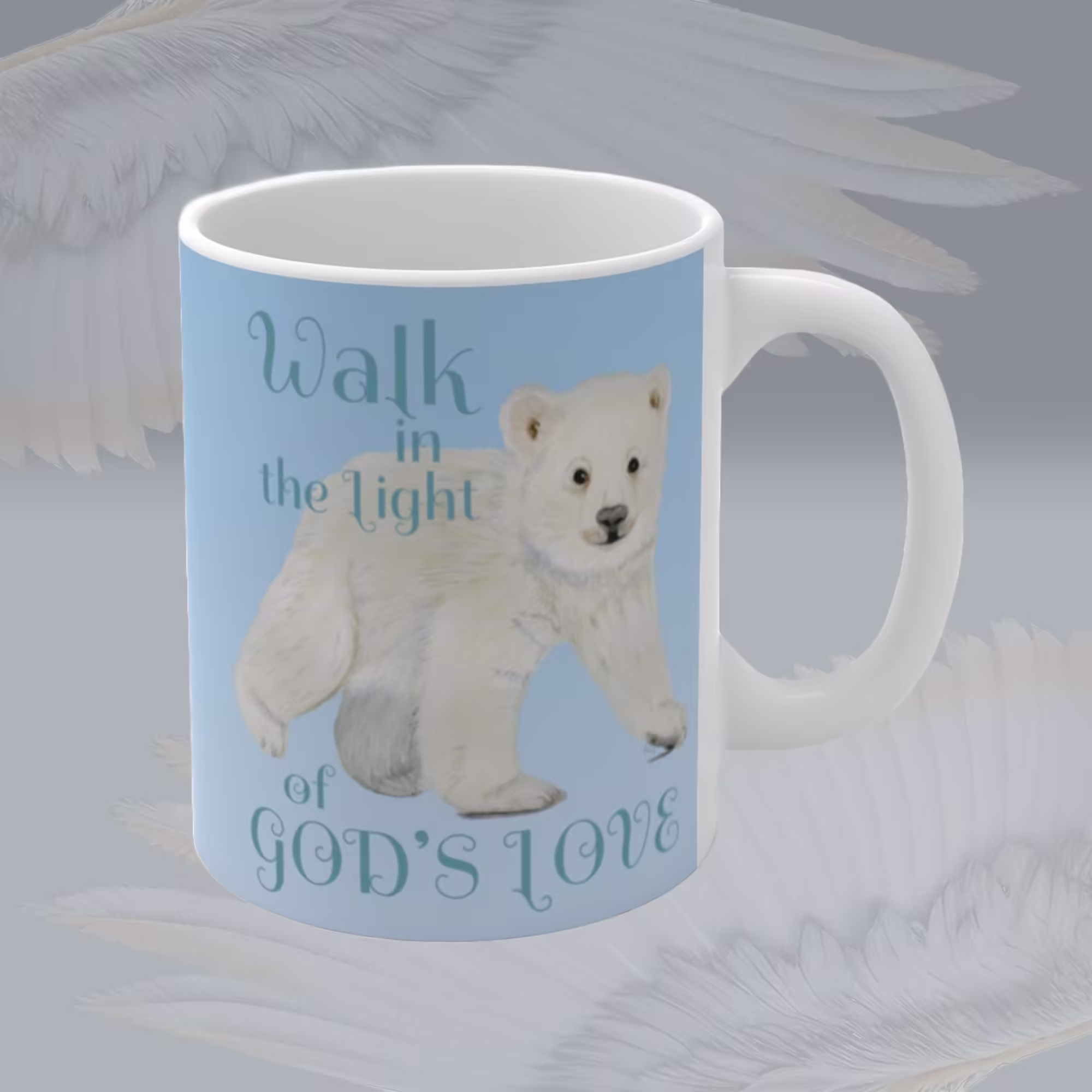 Walk in God's Love Polar Bear Mug – Winter Collection Right Framed by Angels Fly Here