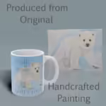 Walk in God's Love Polar Bear Mug – Winter Collection Right Shown with the Original Watercolor painting