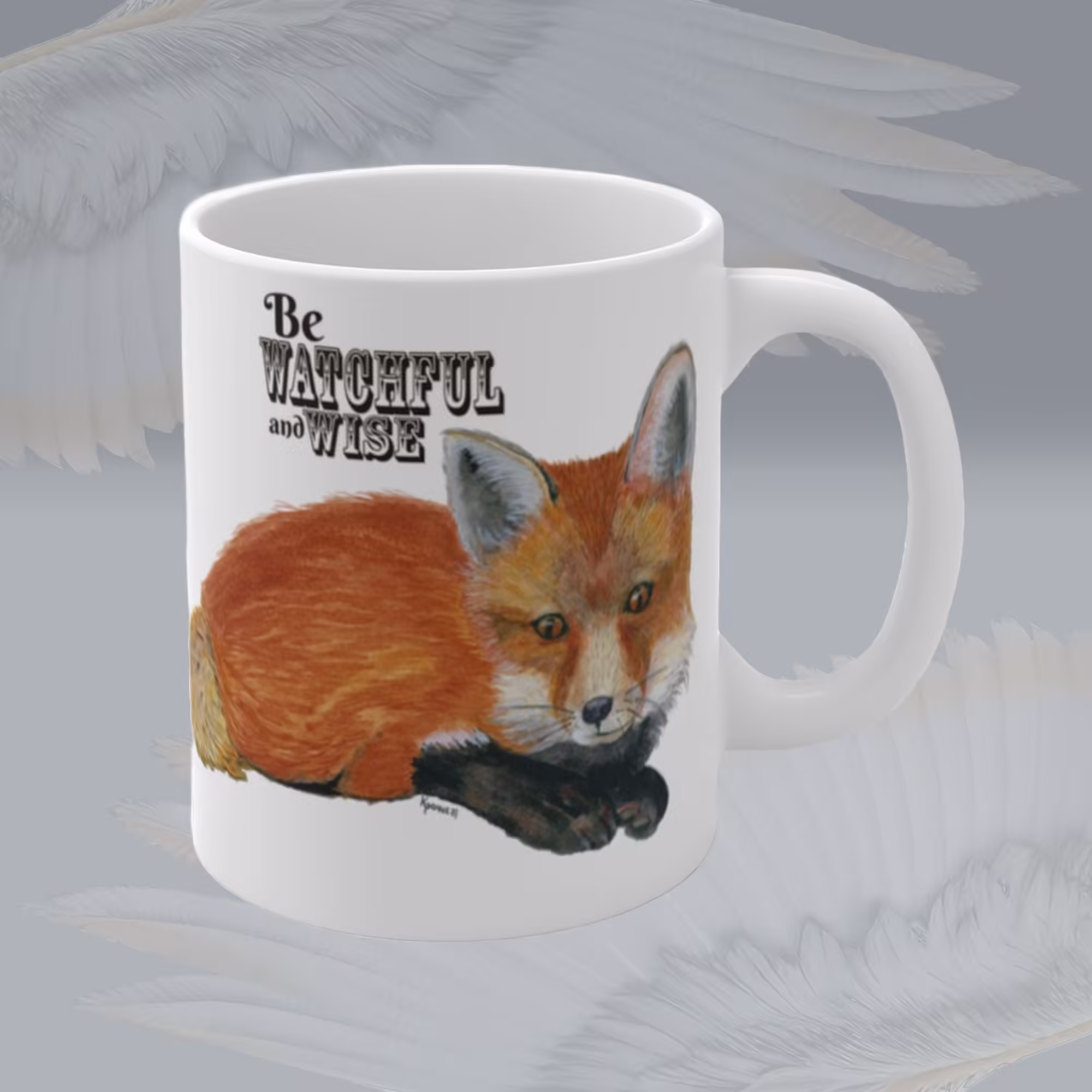 Watchful and Wise Red Fox Winter Mug Framed By Angels Fly Here