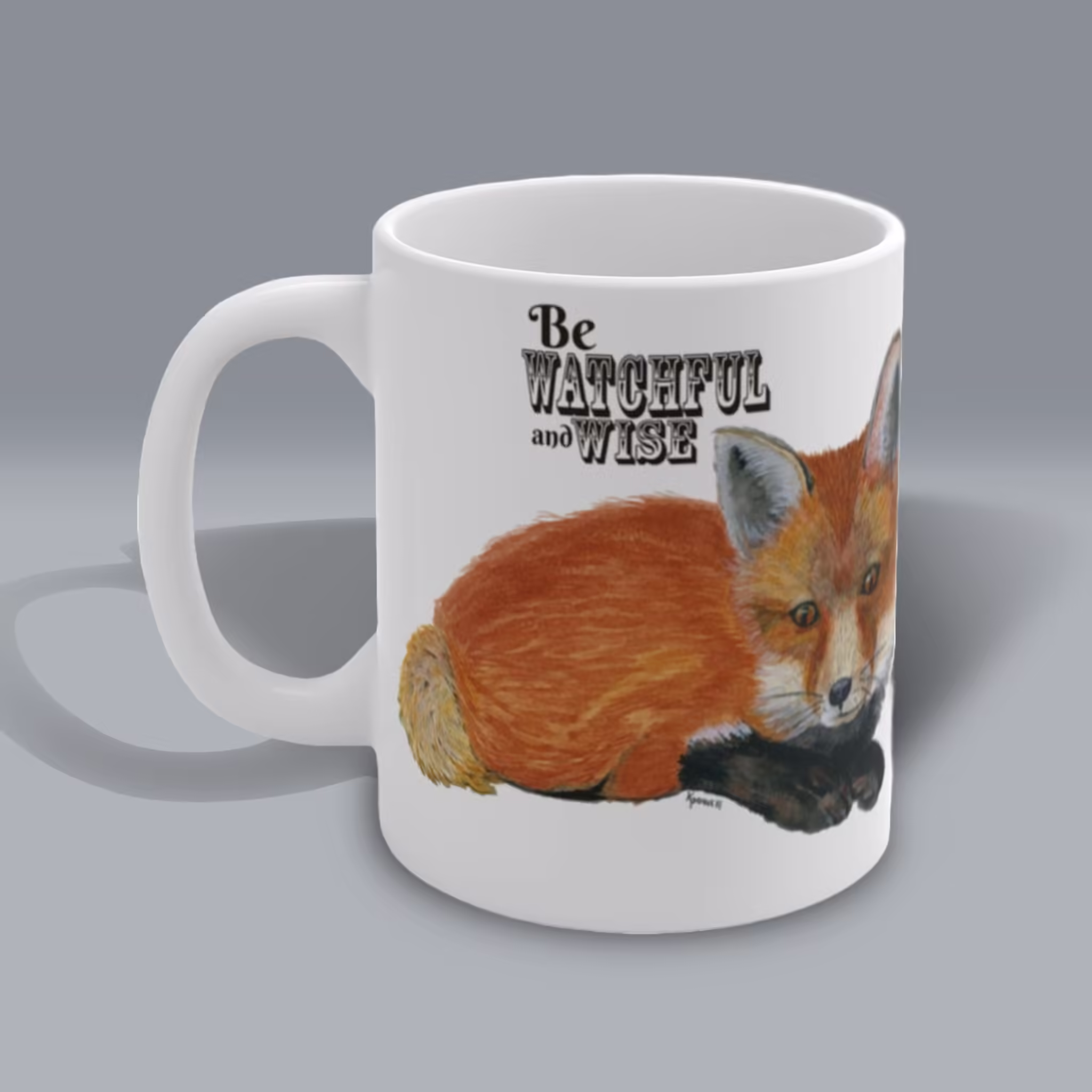 Watchful and Wise Red Fox Winter Mug left side