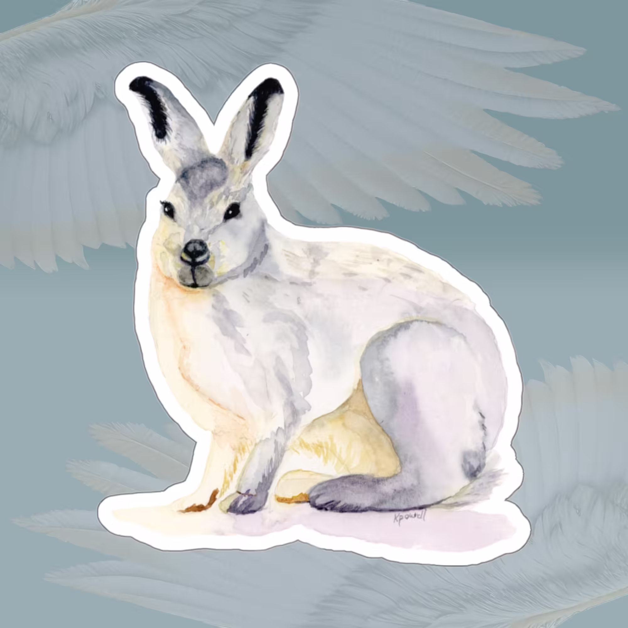 Winter Collection - Snowshoe Rabbit Sticker White Framed by Angels Fly Here