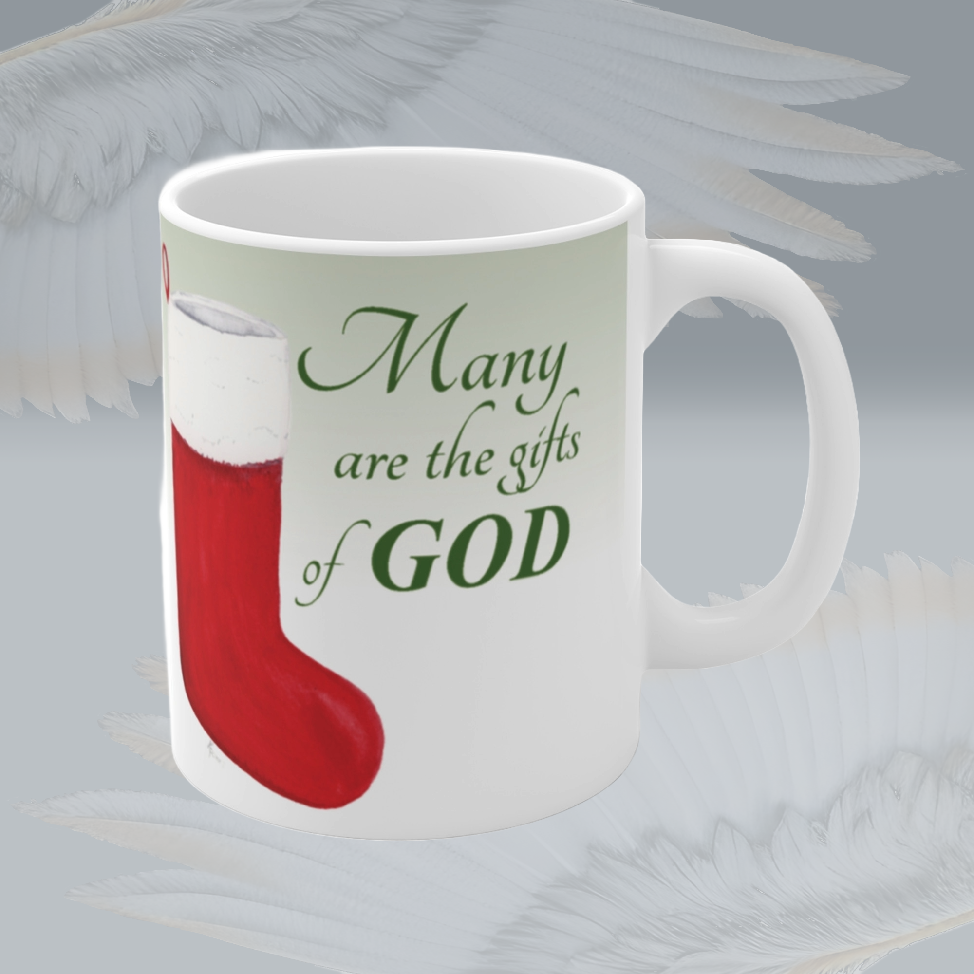 abundant gifts mug the blessings of god through jesus Framed by Angels Fly Here