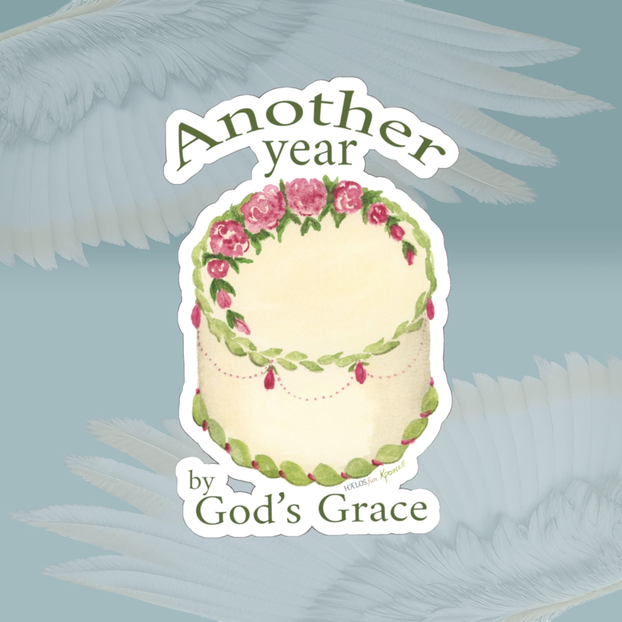 birthday blessings sticker another year by gods grace 4x4 white Framed by Angels Fly Here
