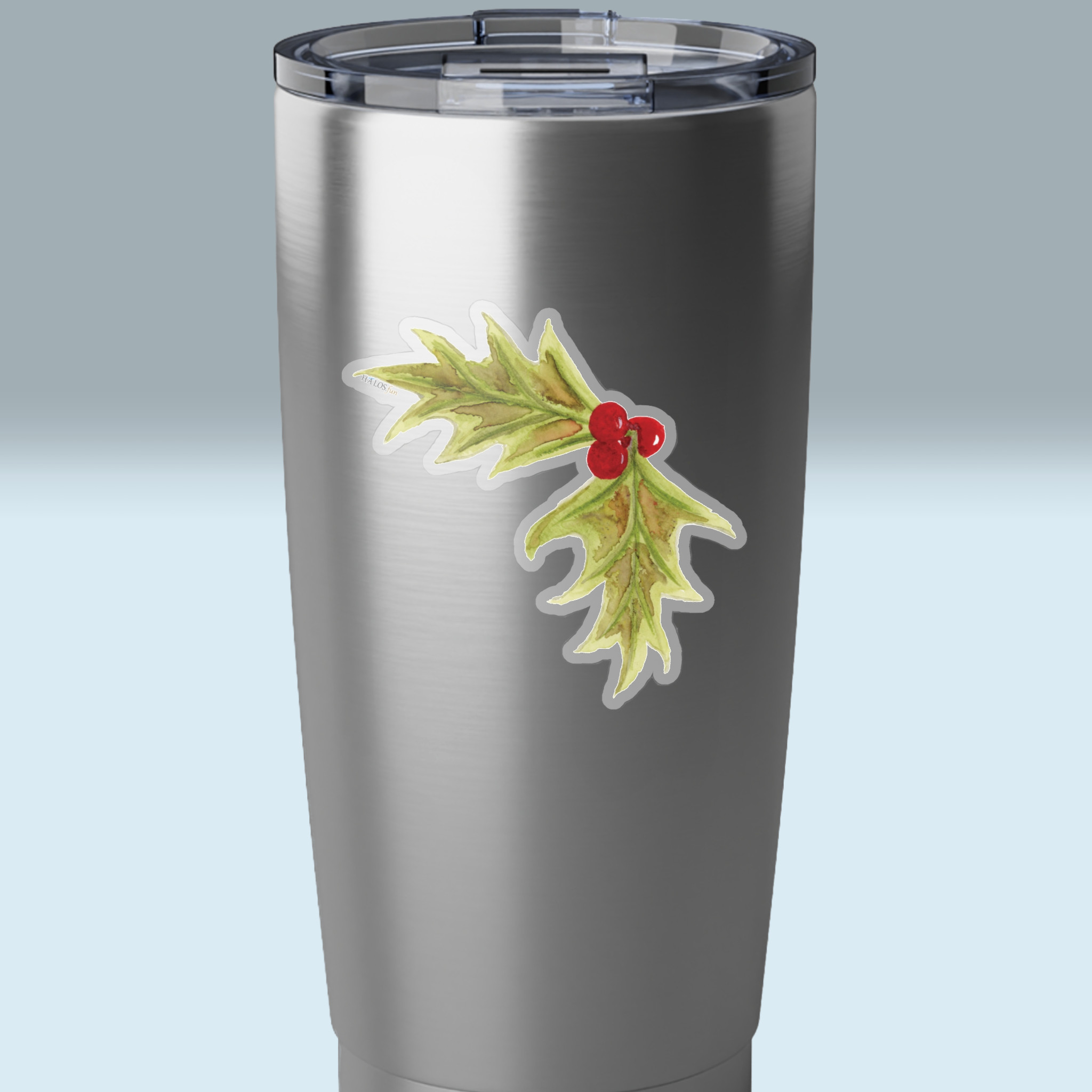 christmas holly sticker nostalgic holiday charm 3x3 transparent on a tumbler