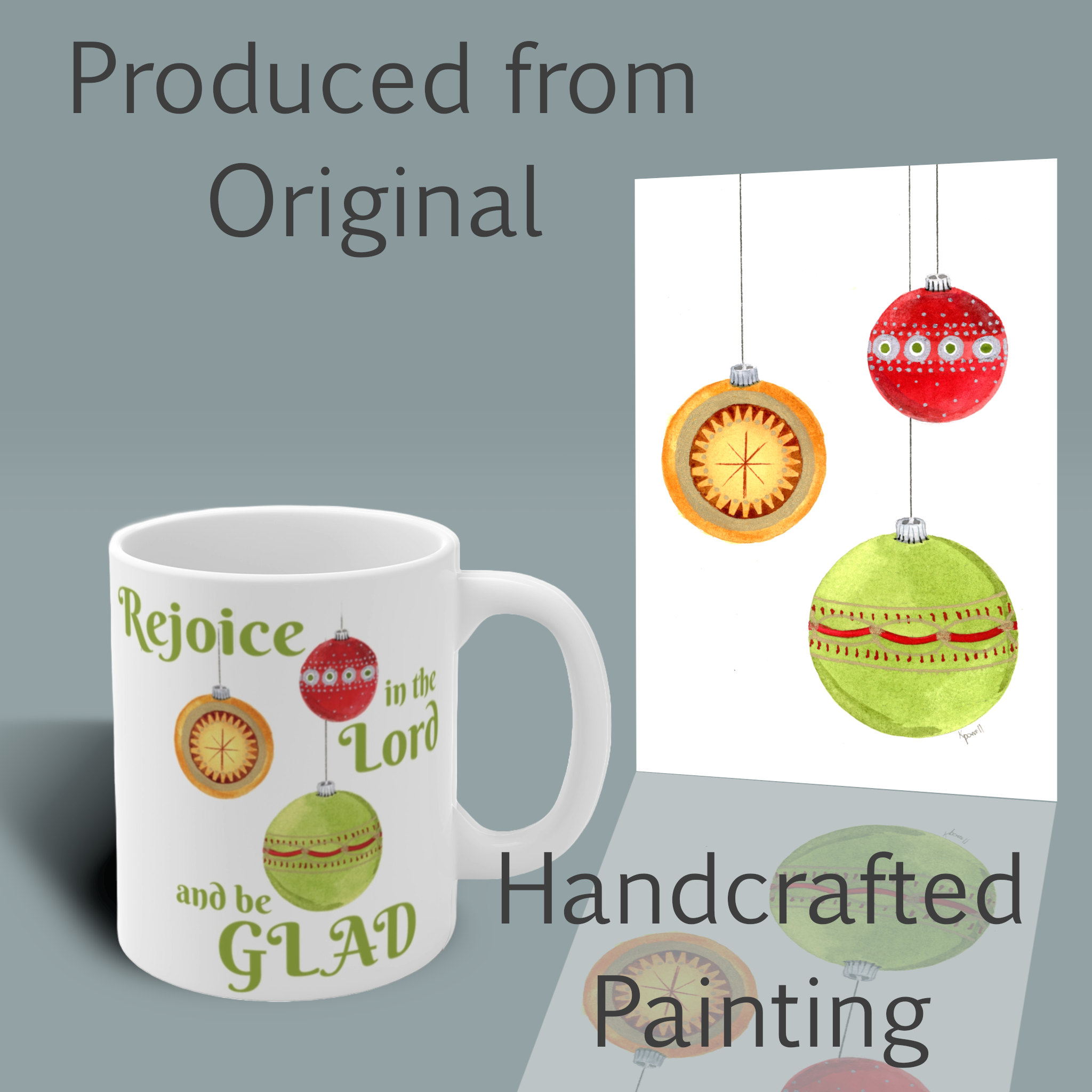 christmas ornaments mug festive reflections of joy shown with the original painting