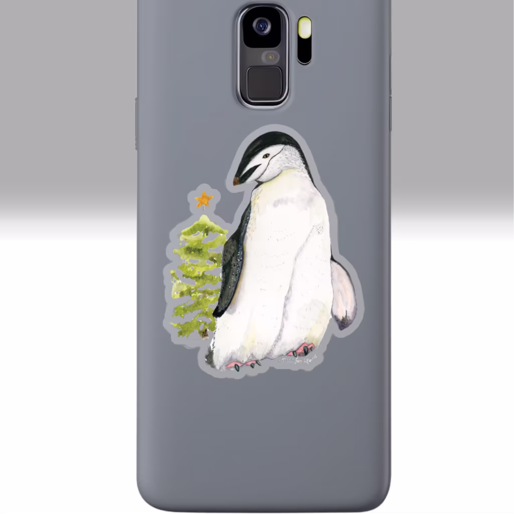 christmas penguin sticker watercolor joy 3x3 transparent on a phone