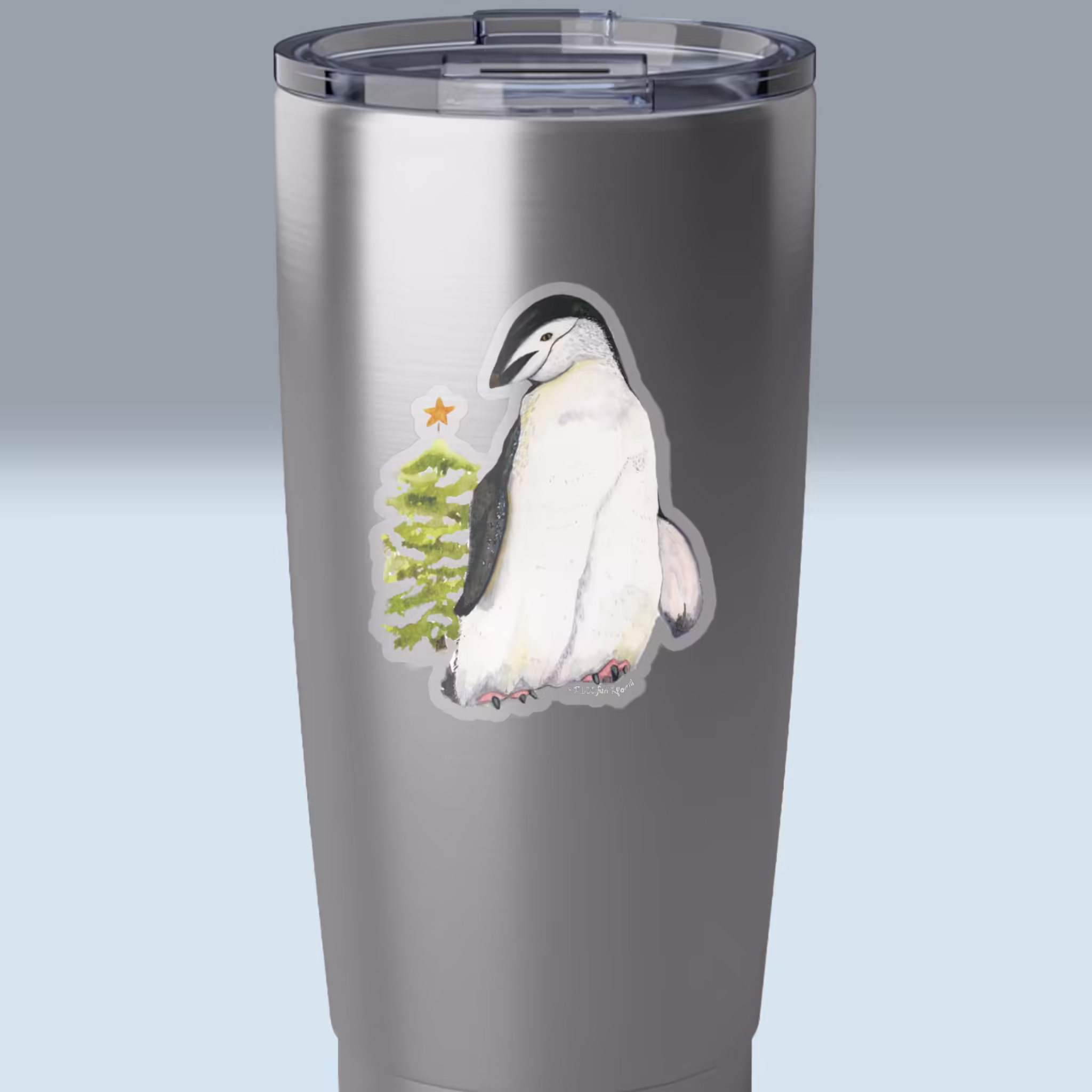 christmas penguin sticker watercolor joy 3x3 transparent on a tumbler