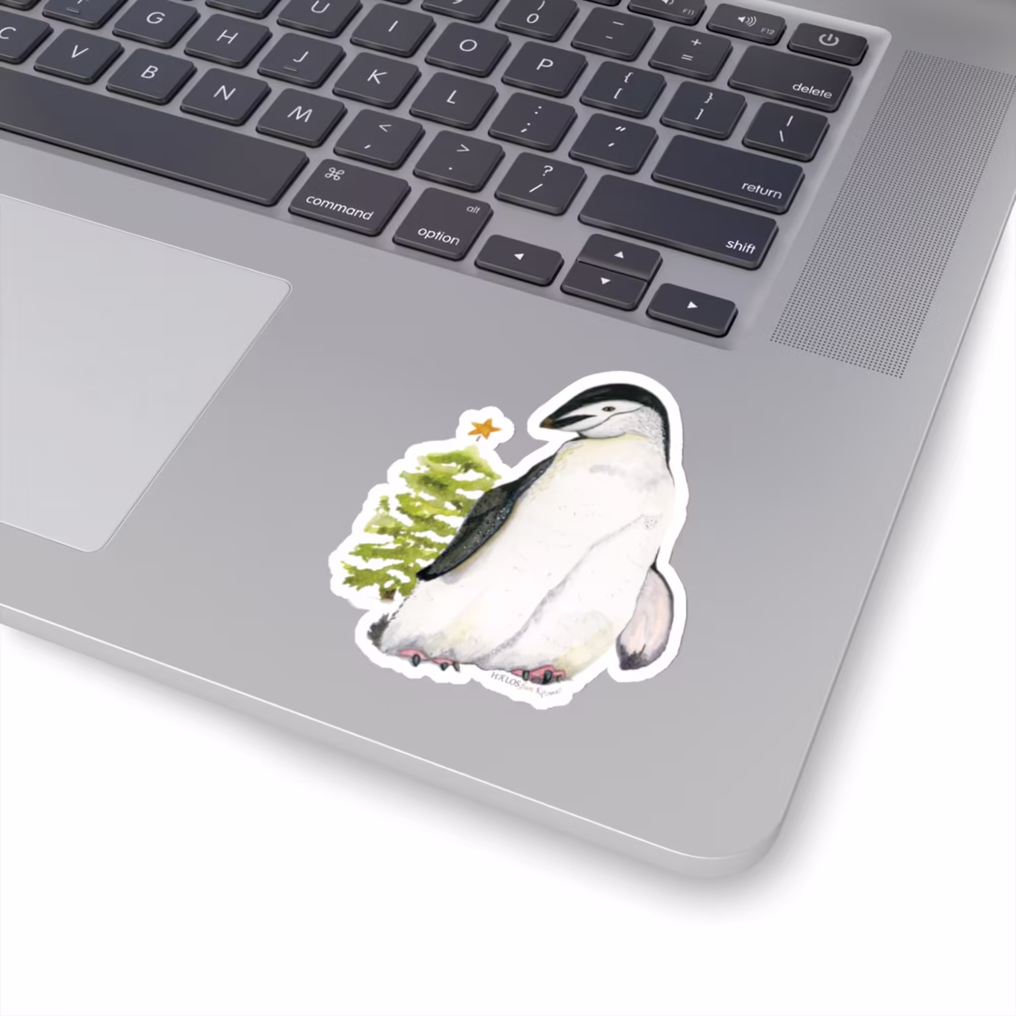 christmas penguin sticker watercolor joy 3x3 white