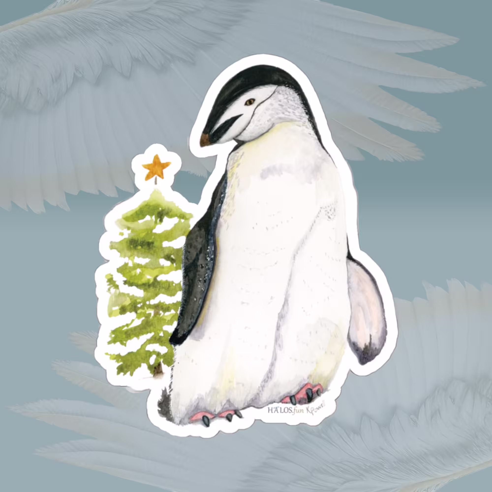 christmas penguin sticker watercolor joy 6x6 transparent Sticker Framed by Angels Fly Here