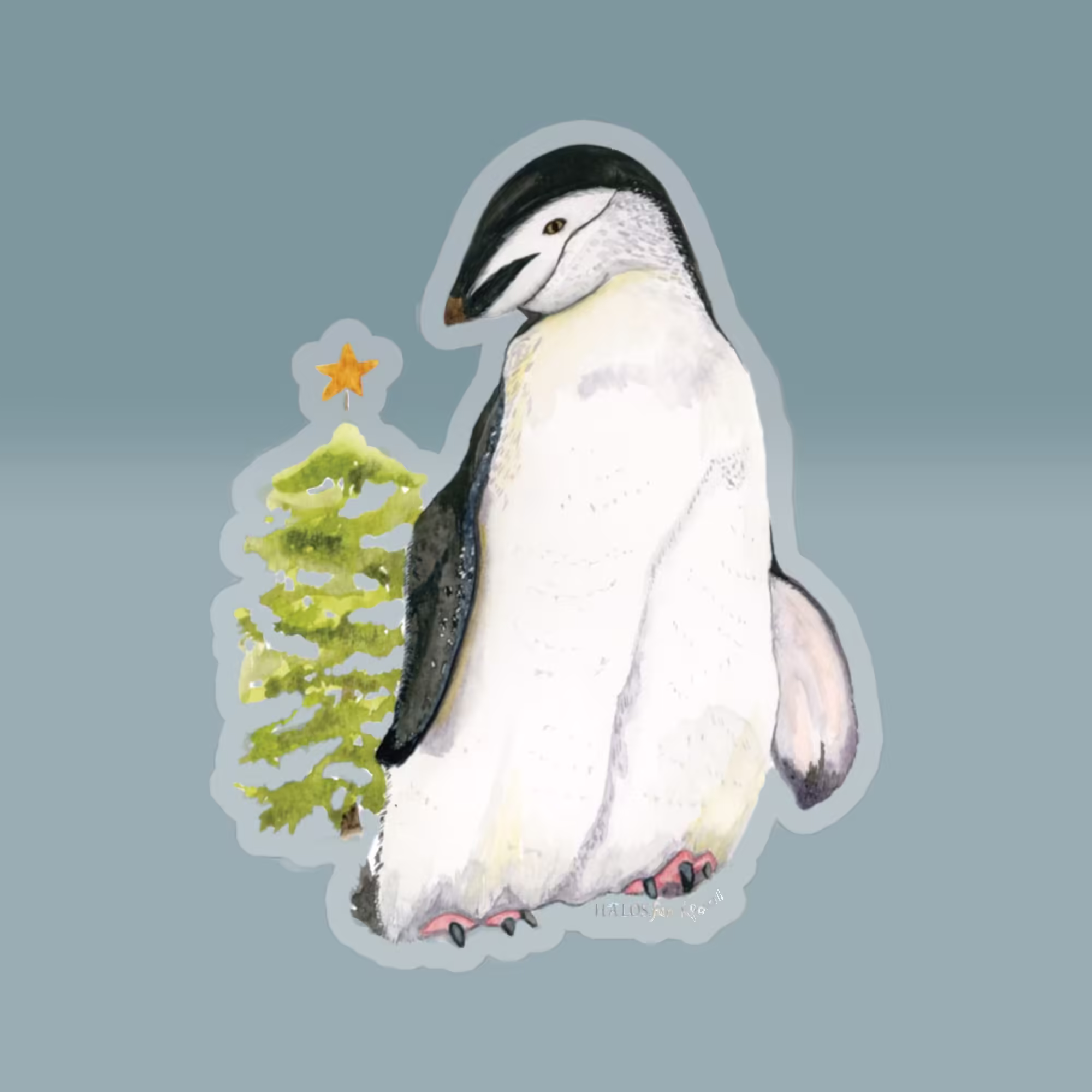 Christmas Penguin Sticker - Watercolor Joy