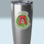 christmas wreath sticker jesus the alpha and omega 3x3 transparent on a tumbler