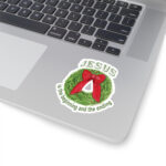 christmas wreath sticker jesus the alpha and omega 3x3 white