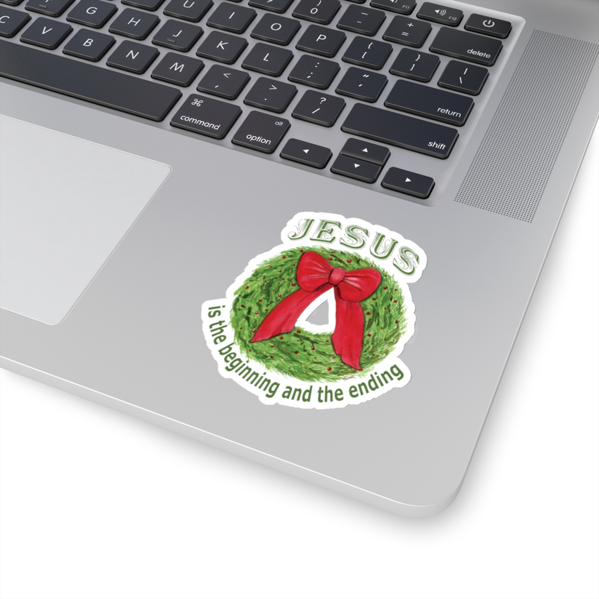 christmas wreath sticker jesus the alpha and omega 3x3 white