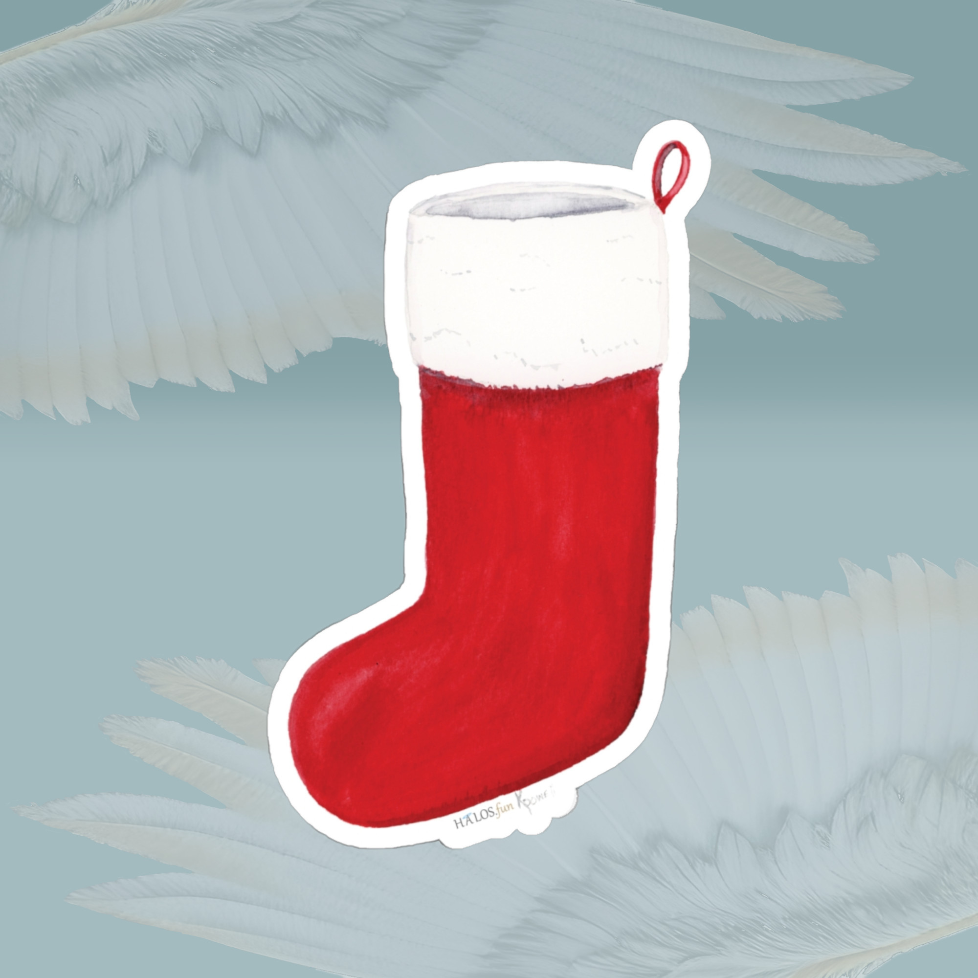 classic Christmas stocking sticker festive holiday nostalgia Framed by Angels Fly Here