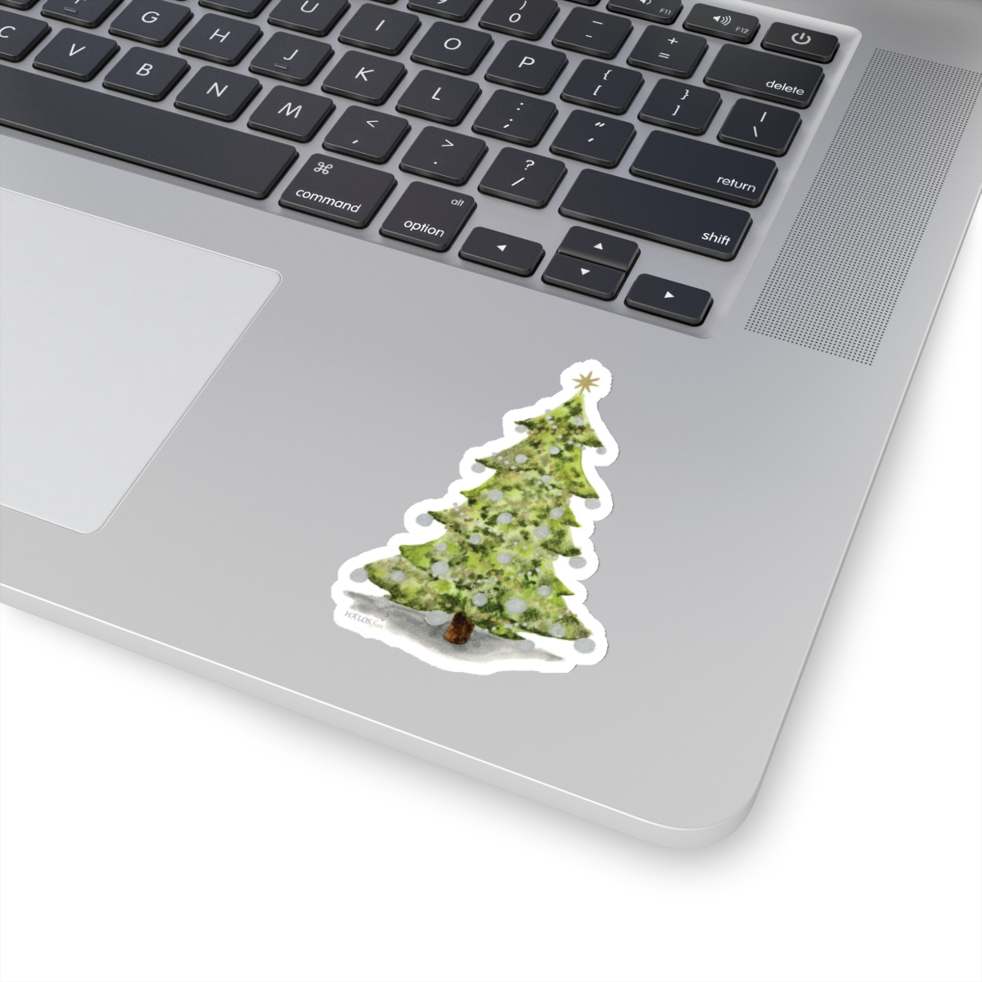 enchanting christmas tree sticker with golden star 3x3 white