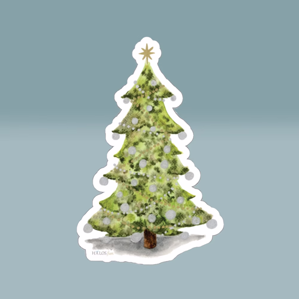 Enchanting Christmas Tree Sticker With Golden Star 4x4 White Main