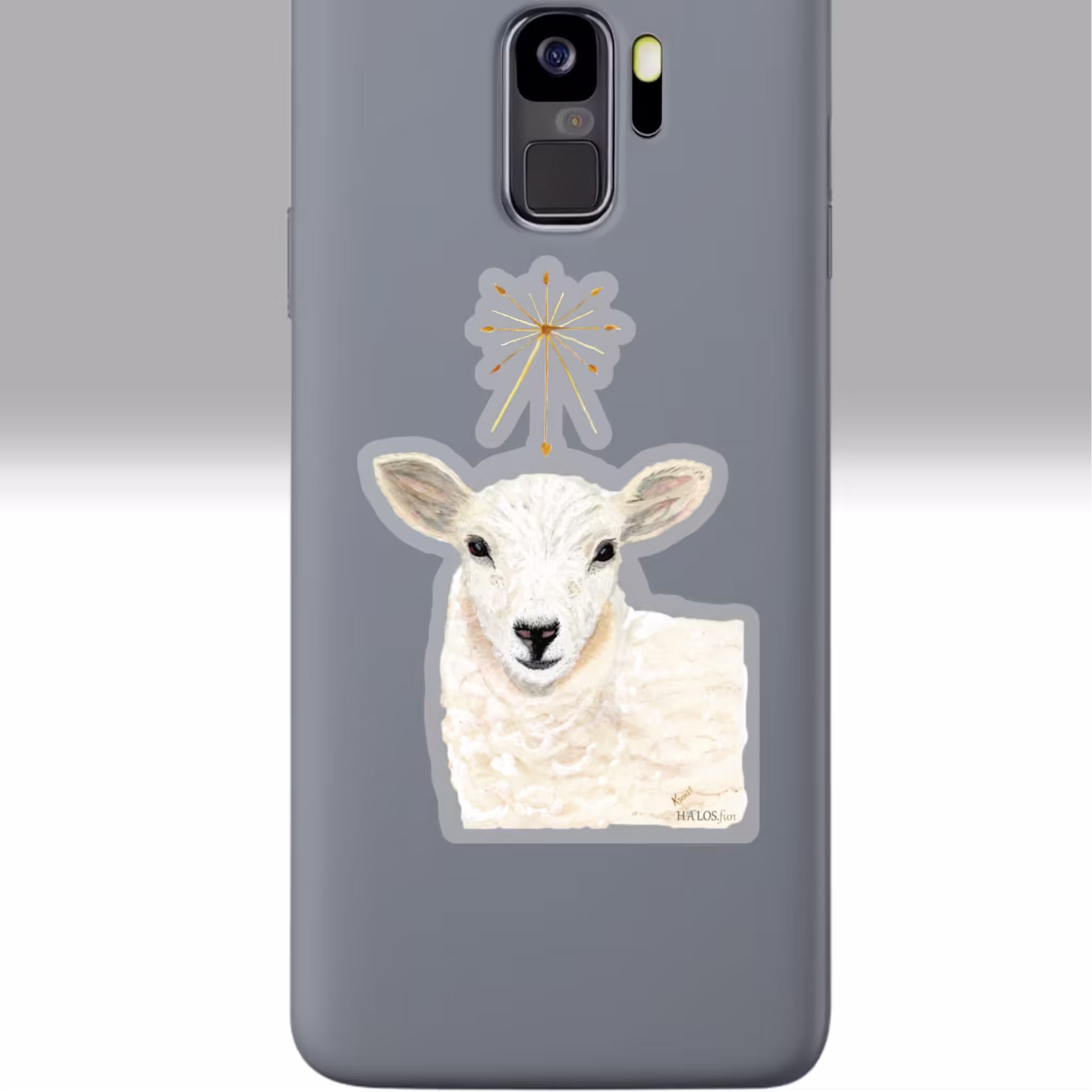 lamb with guiding star sticker 3x3 transparent on a phone