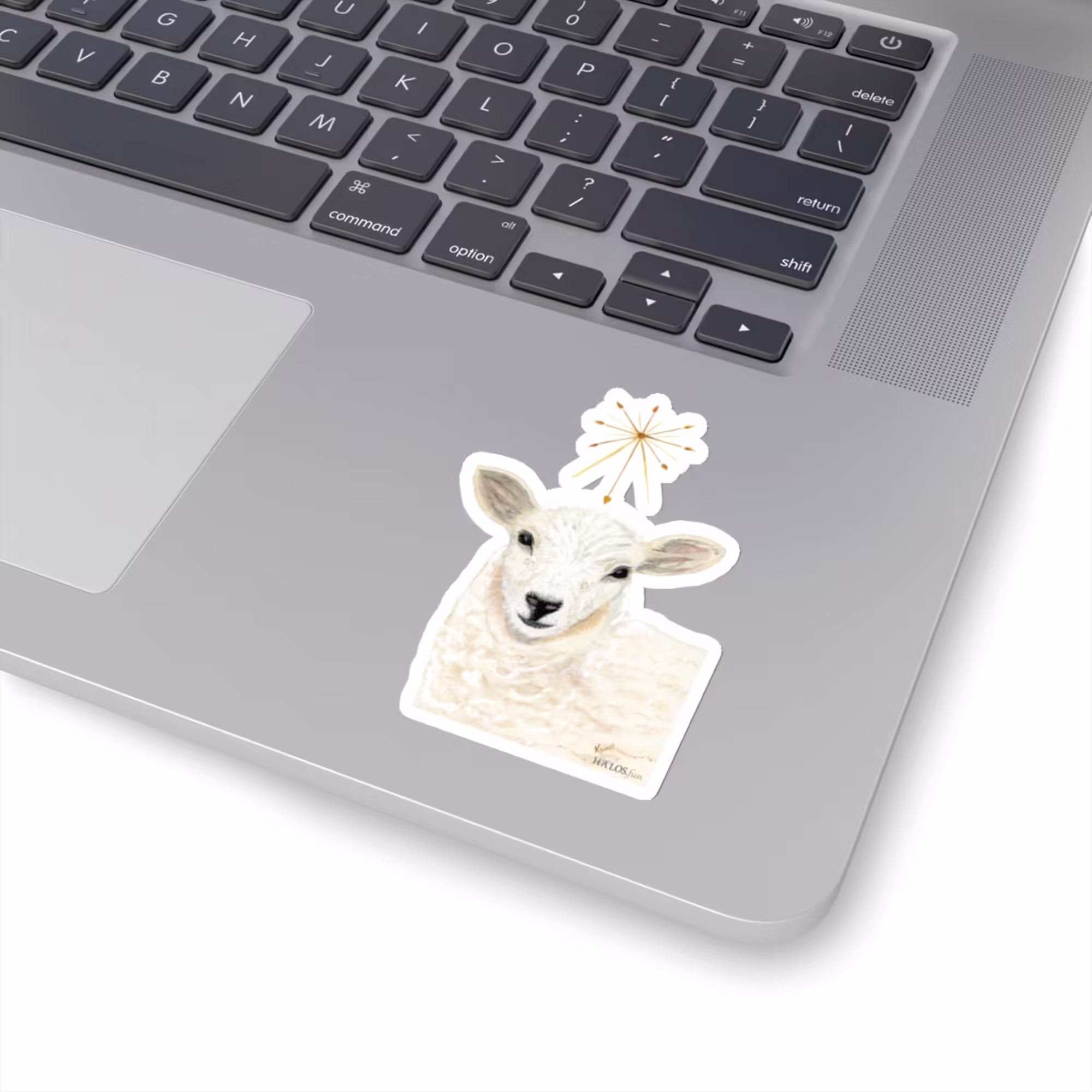 lamb with guiding star sticker 3x3 white