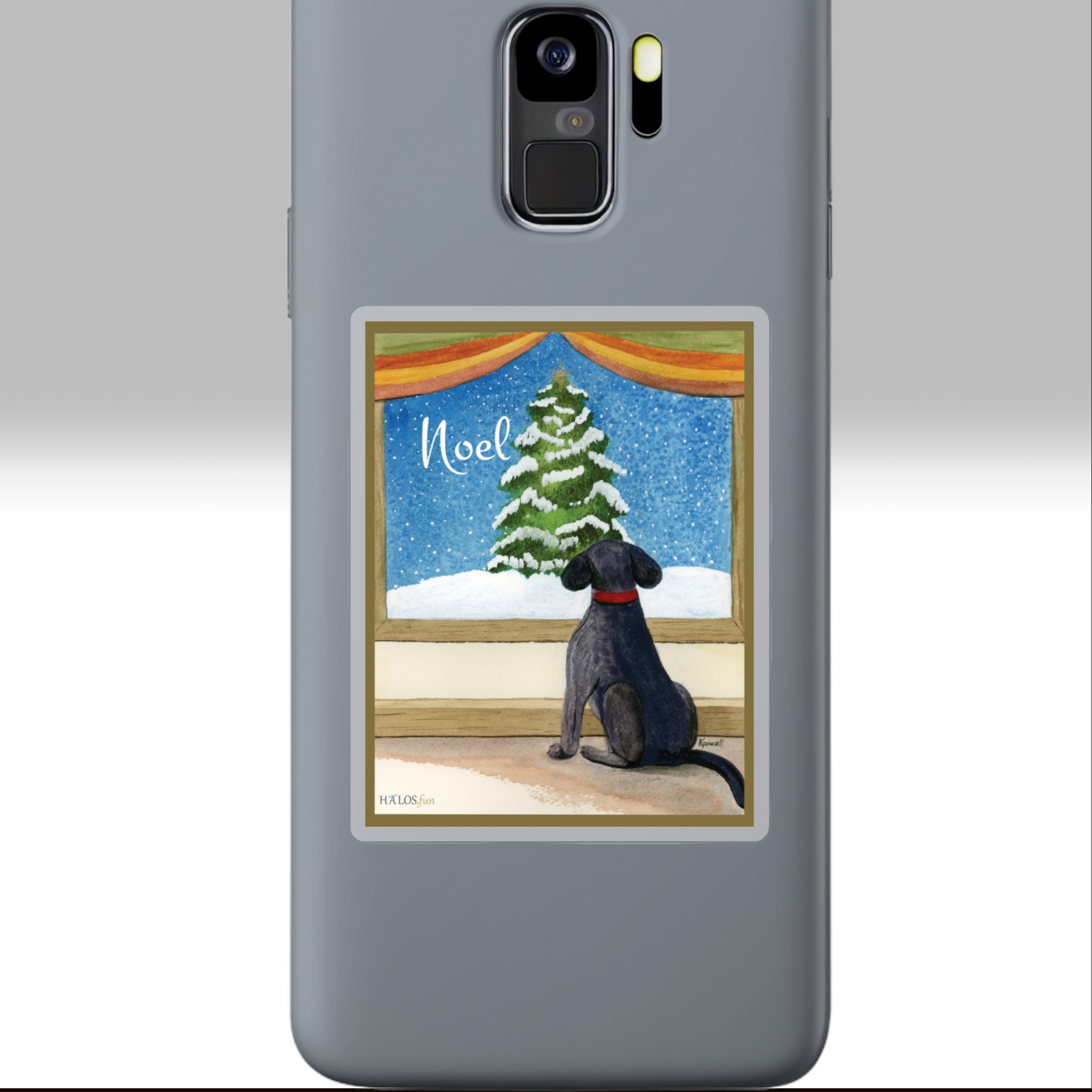noel christmas black labrador dog sticker 3x3 transparent on a phone