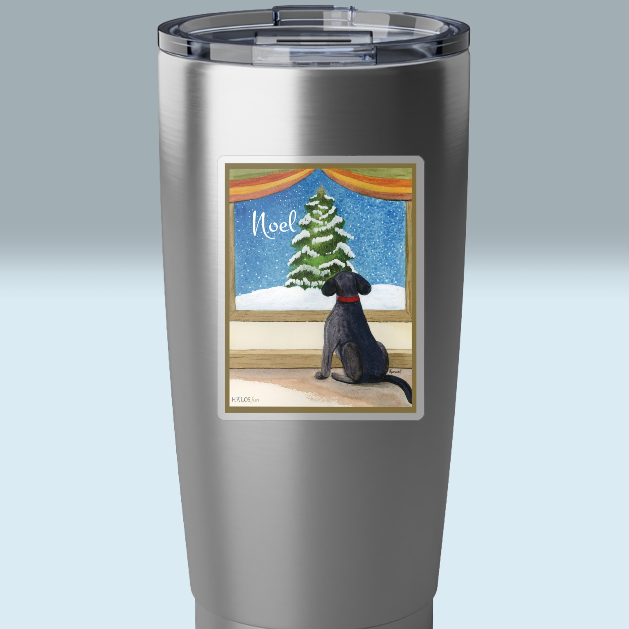 noel christmas black labrador dog sticker 3x3 transparent on a tumbler